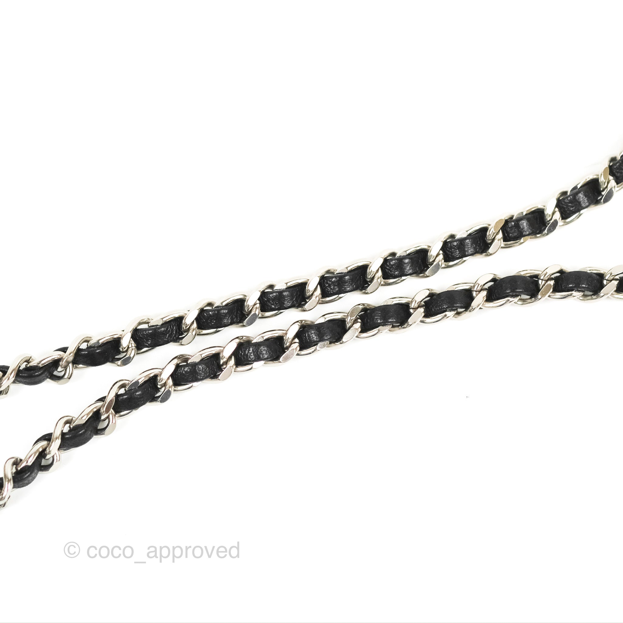 Chanel CC Woven AirPods Necklace in Black Lambskin with Silver Hardware - Stylish Accessory for Music Lovers & Fashion Enthusiasts