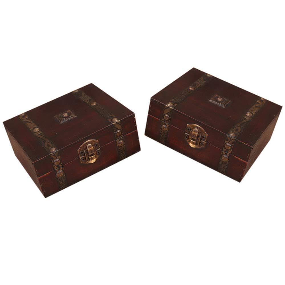 Vintage Wooden Jewelry Box with Mini Metal Lock - Handmade Treasure Chest for Rings, Necklaces & Pearls - 2 Pack (2 Stripes) - Perfect for Gift Giving, Travel & Home Storage