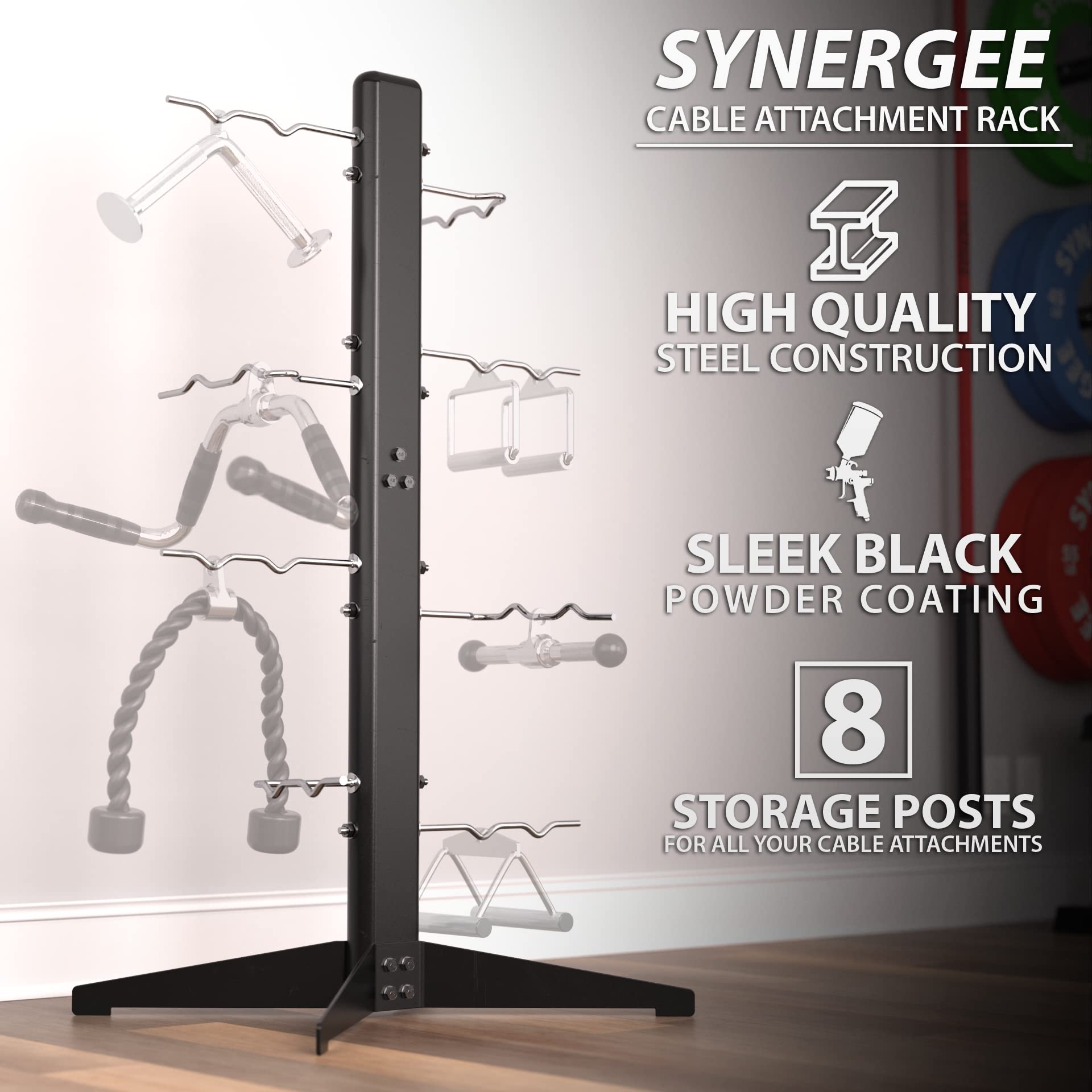 Synergee Cable Attachment Rack - Free Standing & Wall Mounted Gym Storage Organizer for Resistance Bands, TRX Straps & Exercise Equipment | Home Gym & Commercial Fitness Studio Use