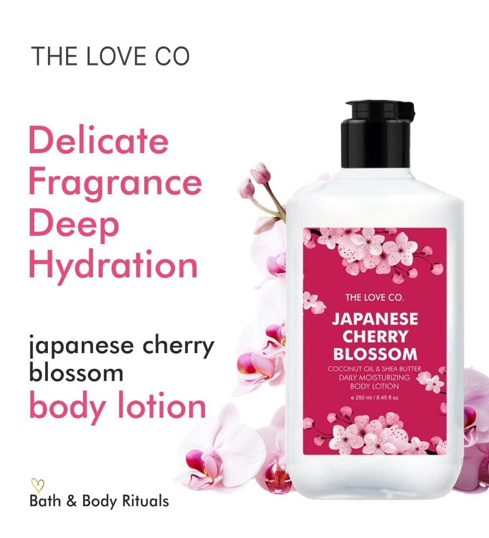 Japanese Cherry Blossom Body Lotion with Jojoba Oil & Shea Butter - Deep Hydrating, Lightweight & Fast Absorbing Moisturizer for Soft, Glowing Skin - Unisex 250ml - Perfect for Daily Use, After Shower & Skincare Routine