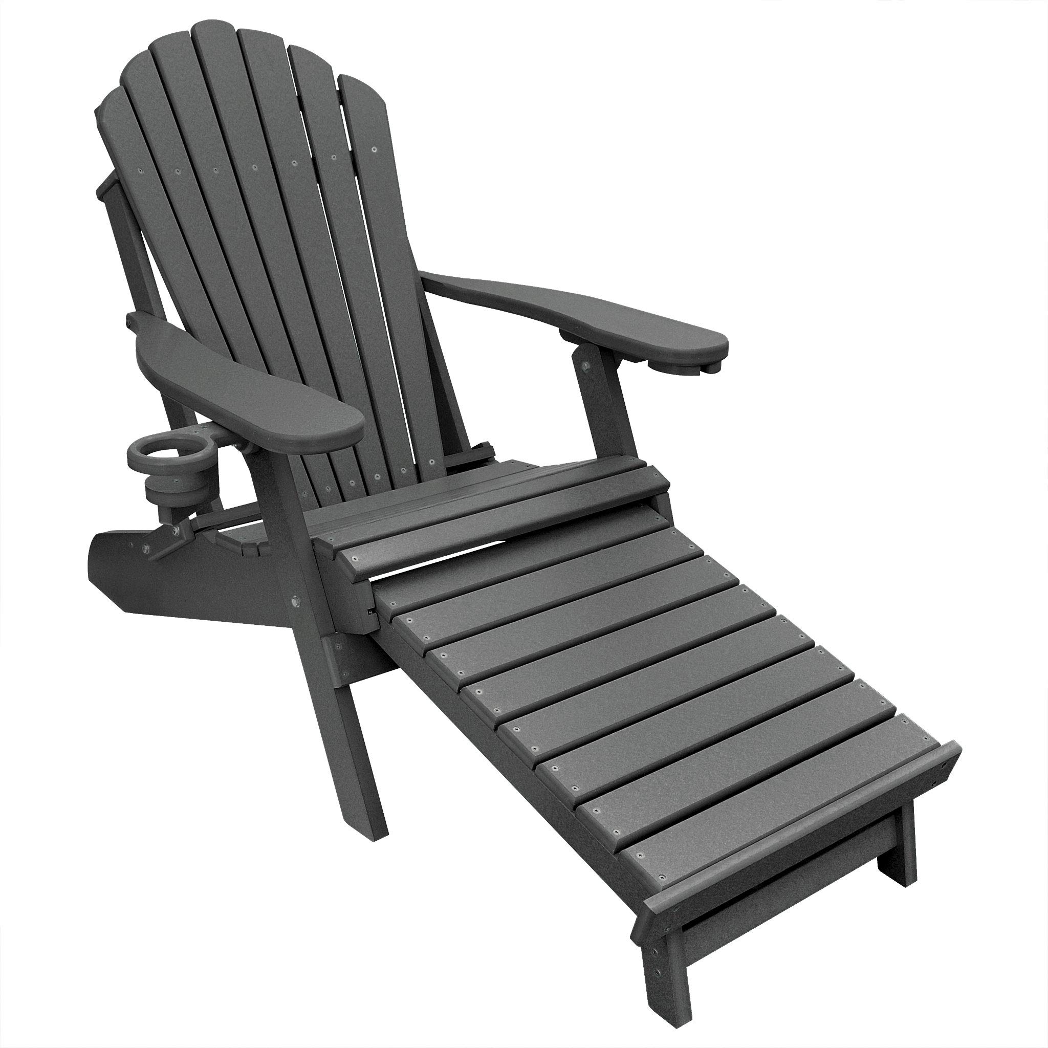 Premium Oversized Poly Lumber Folding Adirondack Chair with Built-in Footrest - Dark Gray - Durable Outdoor Patio Furniture for Beach, Poolside, Garden & Backyard Relaxation