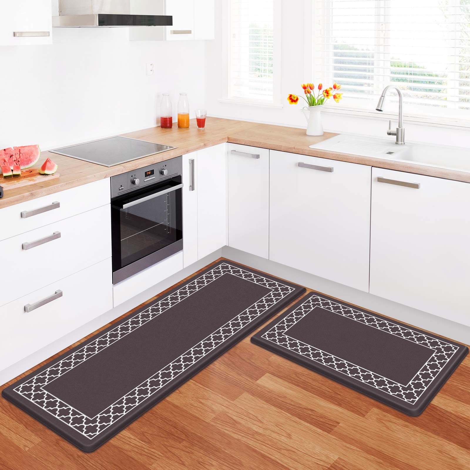 LuxStep Anti-Fatigue Kitchen Mat Set of 2 - Non-Slip Waterproof Memory Foam Standing Mat for Sink, Office & Home - Chocolate Brown | Perfect for Cooking, Dishwashing & Long Work Hours
