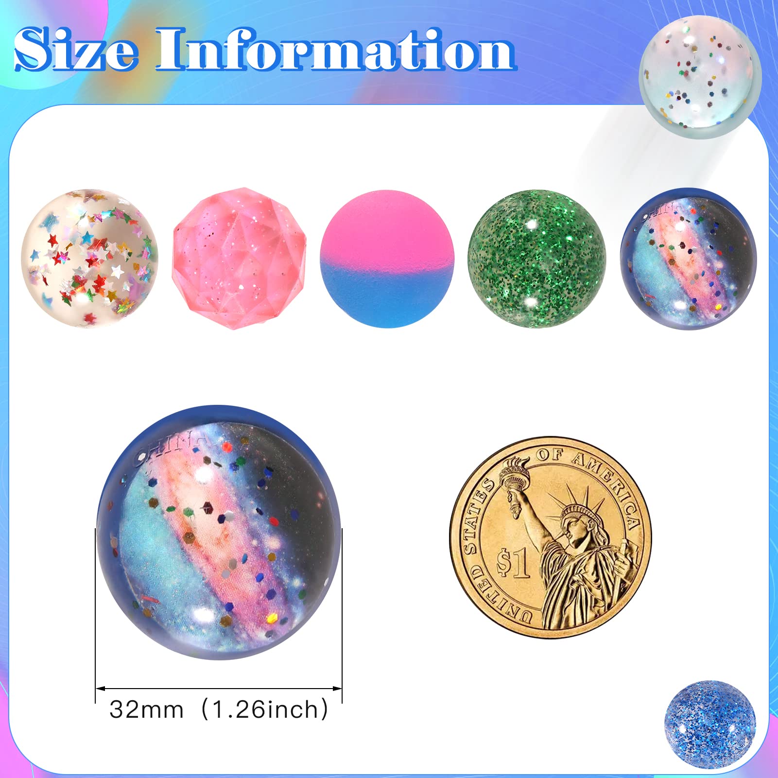 20-Piece Assorted Bouncy Balls Set - 32mm Rubber Balls for Kids Party Favors, Easter Goodie Bags, Birthday Prizes & Classroom Rewards - Fun Bouncing Toys for Outdoor Games, Carnival Prizes & Sensory Play