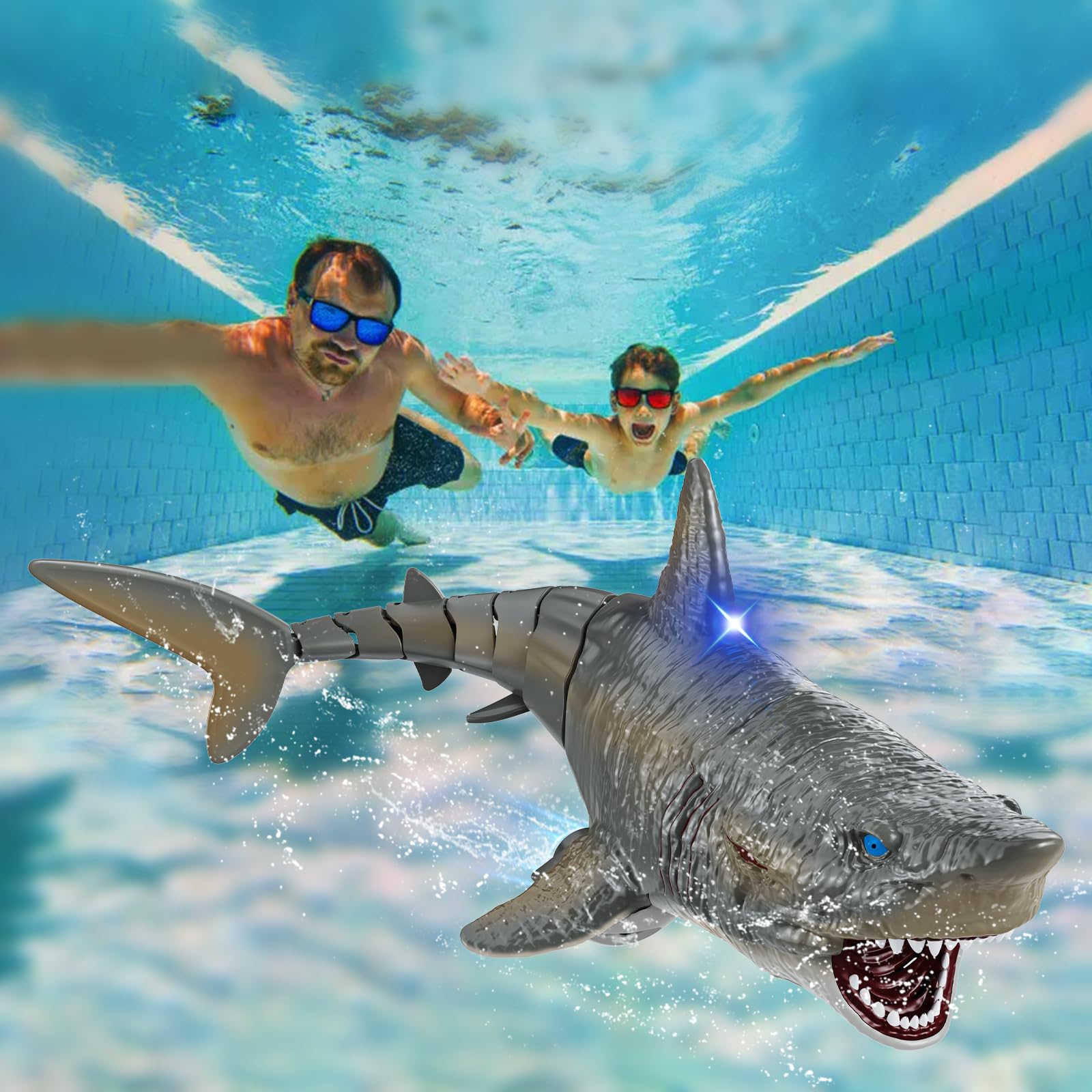 2.4GHz Rechargeable Remote Control Shark Toy for Kids - Realistic Swimming Pool & Outdoor Water Toy with LED Lights - Perfect Gift for Boys & Girls Ages 6+ - Fun Summer Pool Party & Beach Playtime