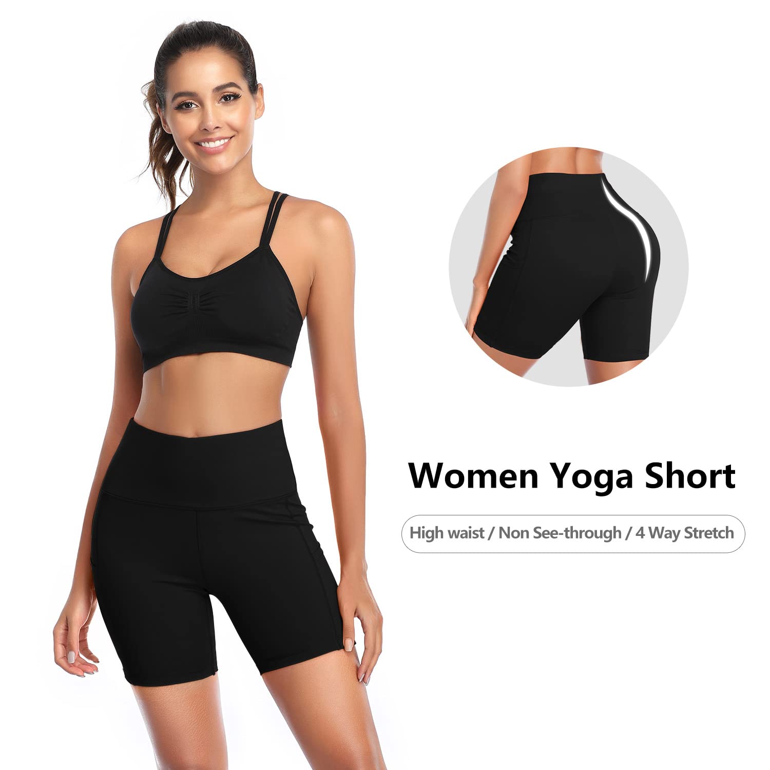 DAYOUNG Women's High Waist Yoga Shorts - Tummy Control Workout Biker Running Athletic Compression Shorts with Pockets - Perfect for Yoga, Gym, Running & Casual Wear