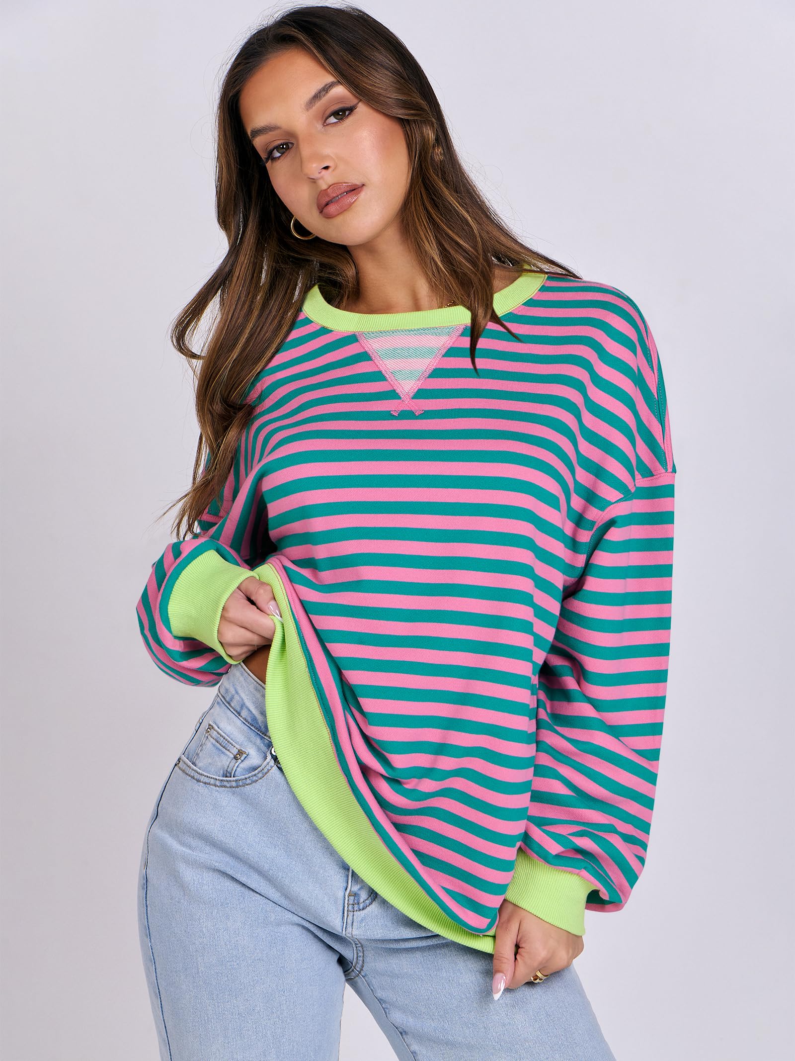 ANRABESS Women's Striped Oversized Sweatshirt - Long Sleeve Crewneck Pullover Sweater | 2025 Fall Fashion Trendy Casual Wear | Perfect for Lounge, Street Style & Layering Outfits