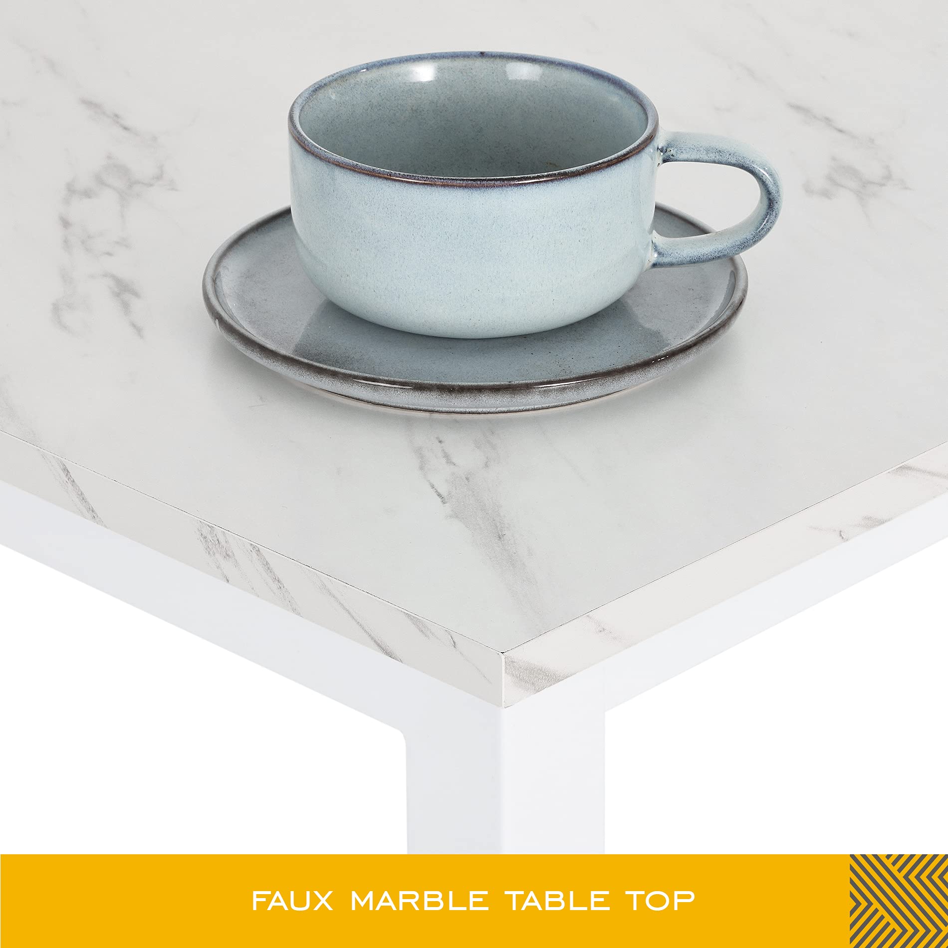White Bar Height Dining Table Set for 2 - 3-Piece Pub Counter Height Kitchen Table with 2 Backless Cushioned Stools - Faux Marble Breakfast Nook for Small Spaces & Apartments - Perfect for Kitchen, Dining Room, or Breakfast Nook Decor