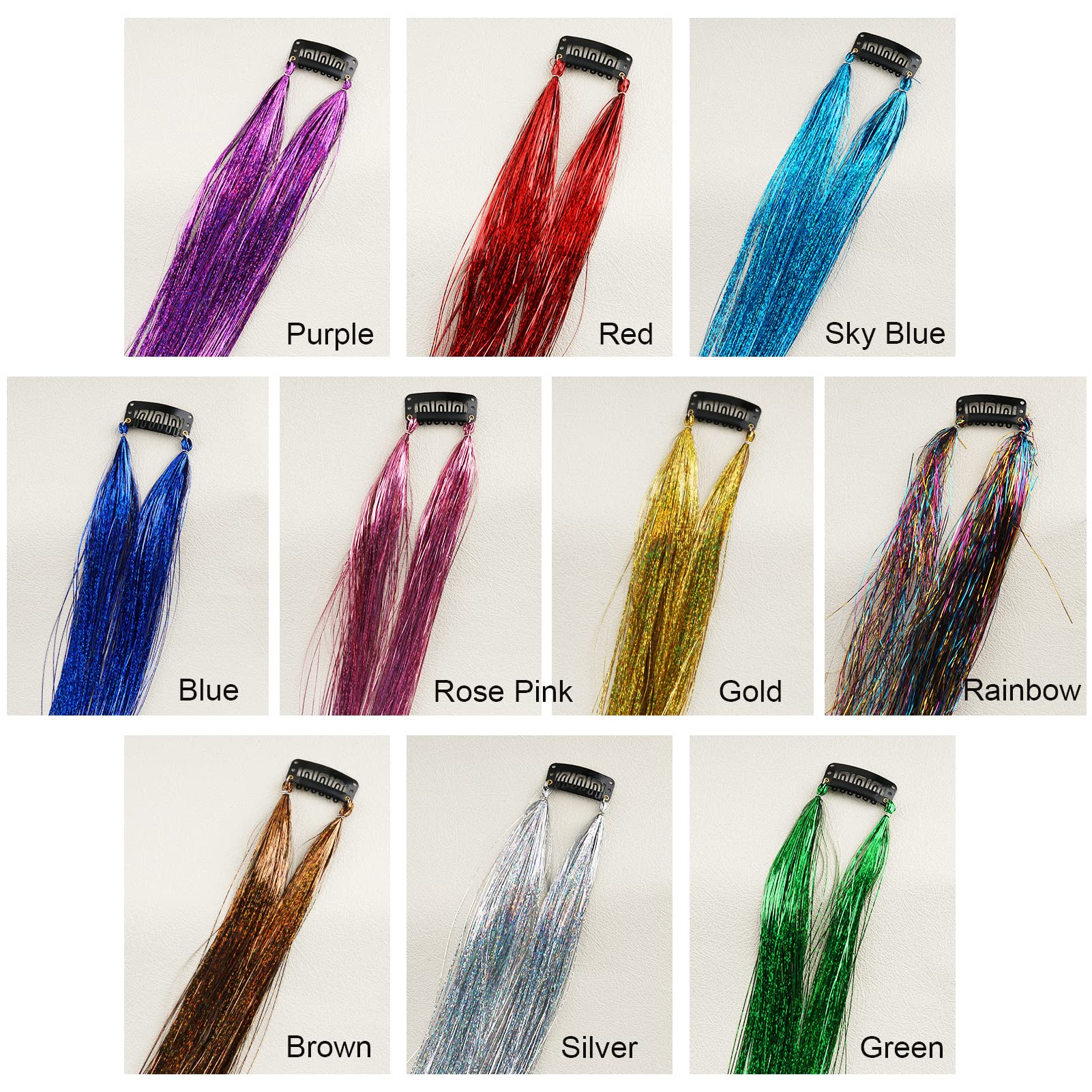 Sparkly Glitter Hair Extensions Kit - 23 Inch Heat Resistant Fairy Hair Tinsel with 10 Color Options | Clip-In Hair Accessories for Girls, Parties, Cosplay & Festivals