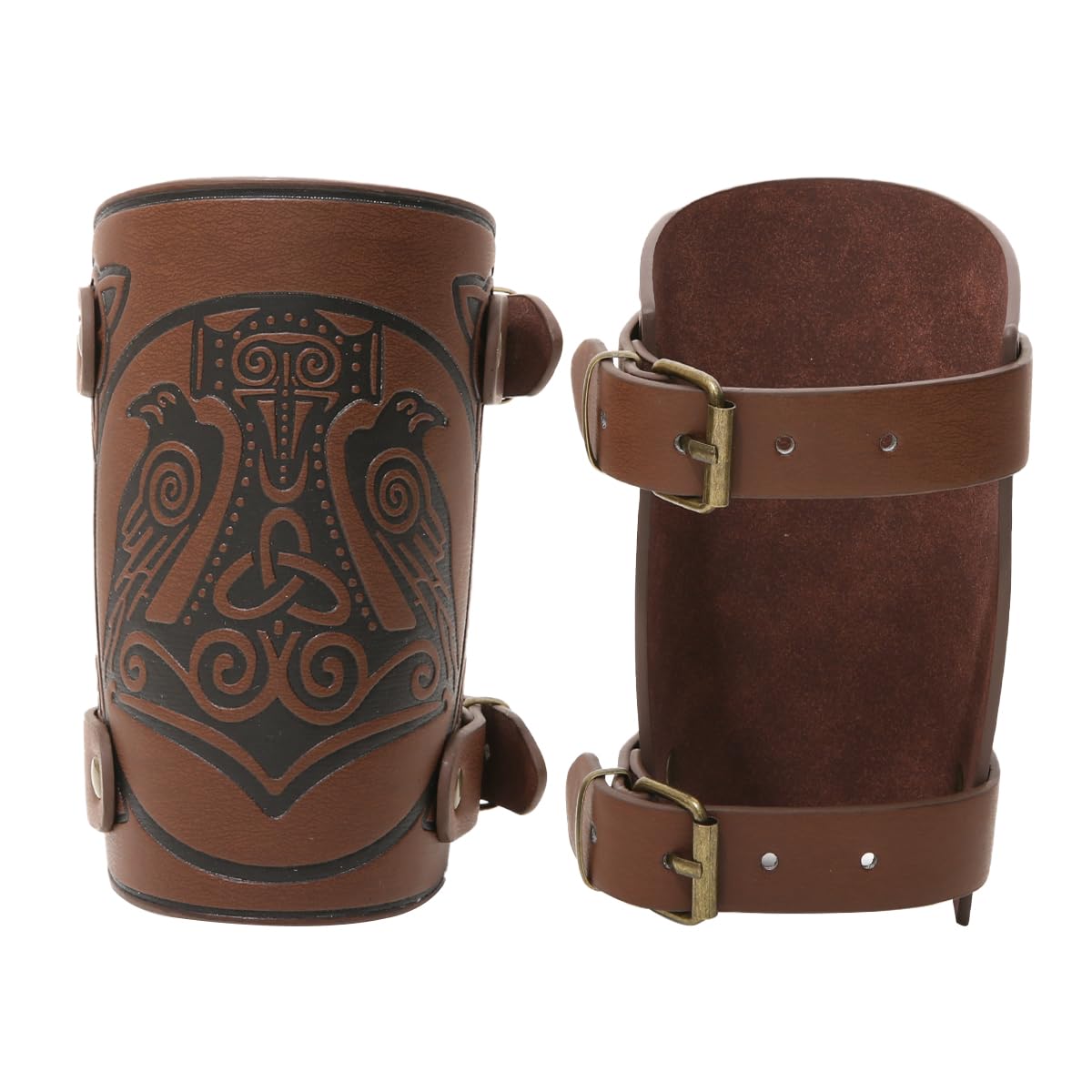 Viking Leather Bracers Armor Set - Medieval Leather Arm Guards for Men & Women (2 Pack) - Perfect for LARP, Cosplay, Renaissance Fairs & Historical Reenactments