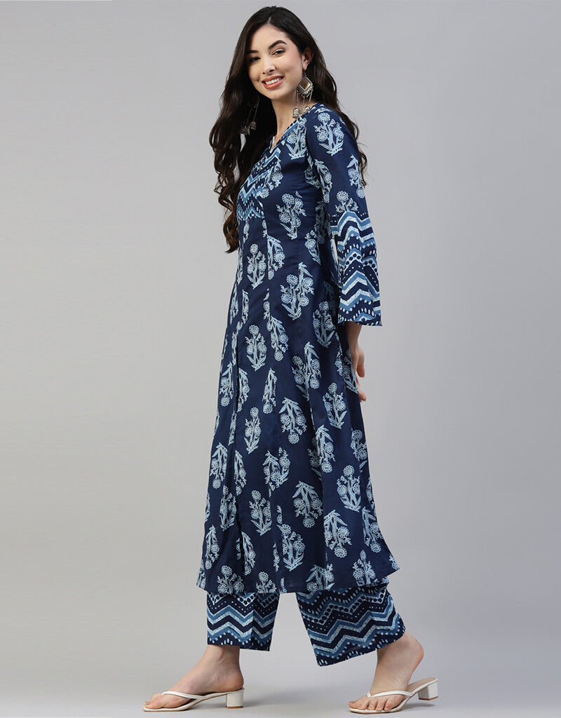 Blue Cotton Palazzo Salwar Suit for Women | Comfortable Indian Ethnic Wear | Perfect for Festivals, Weddings & Casual Outings