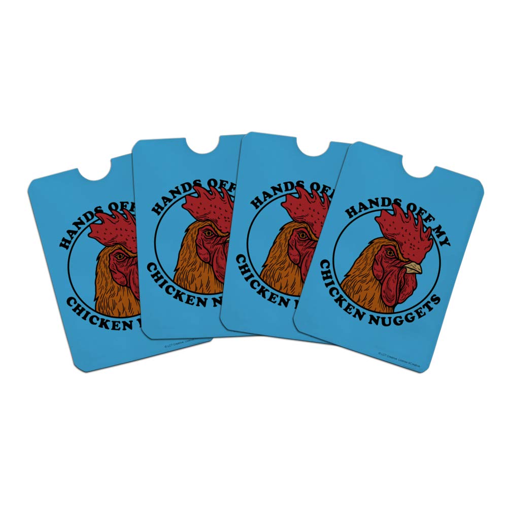 Funny RFID Blocking Wallet Sleeves - Hands Off My Chicken Nuggets Humor - Set of 4 Credit Card Protectors for Travel, Shopping & Identity Theft Protection