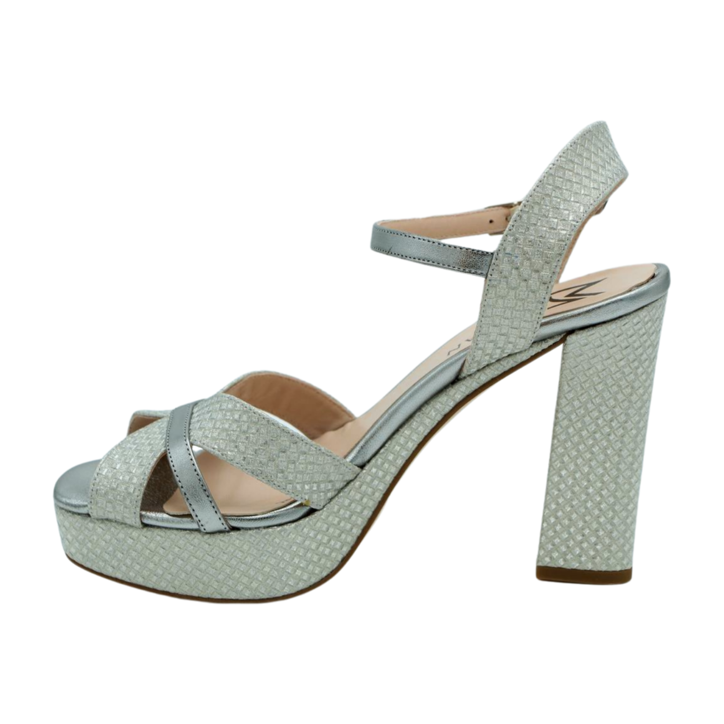 MARIAN Silver & Pewter Shimmer Leather Block Heel Platform Sandals for Women | Comfortable Dressy Summer Wedding Shoes | Perfect for Parties, Date Nights & Special Occasions