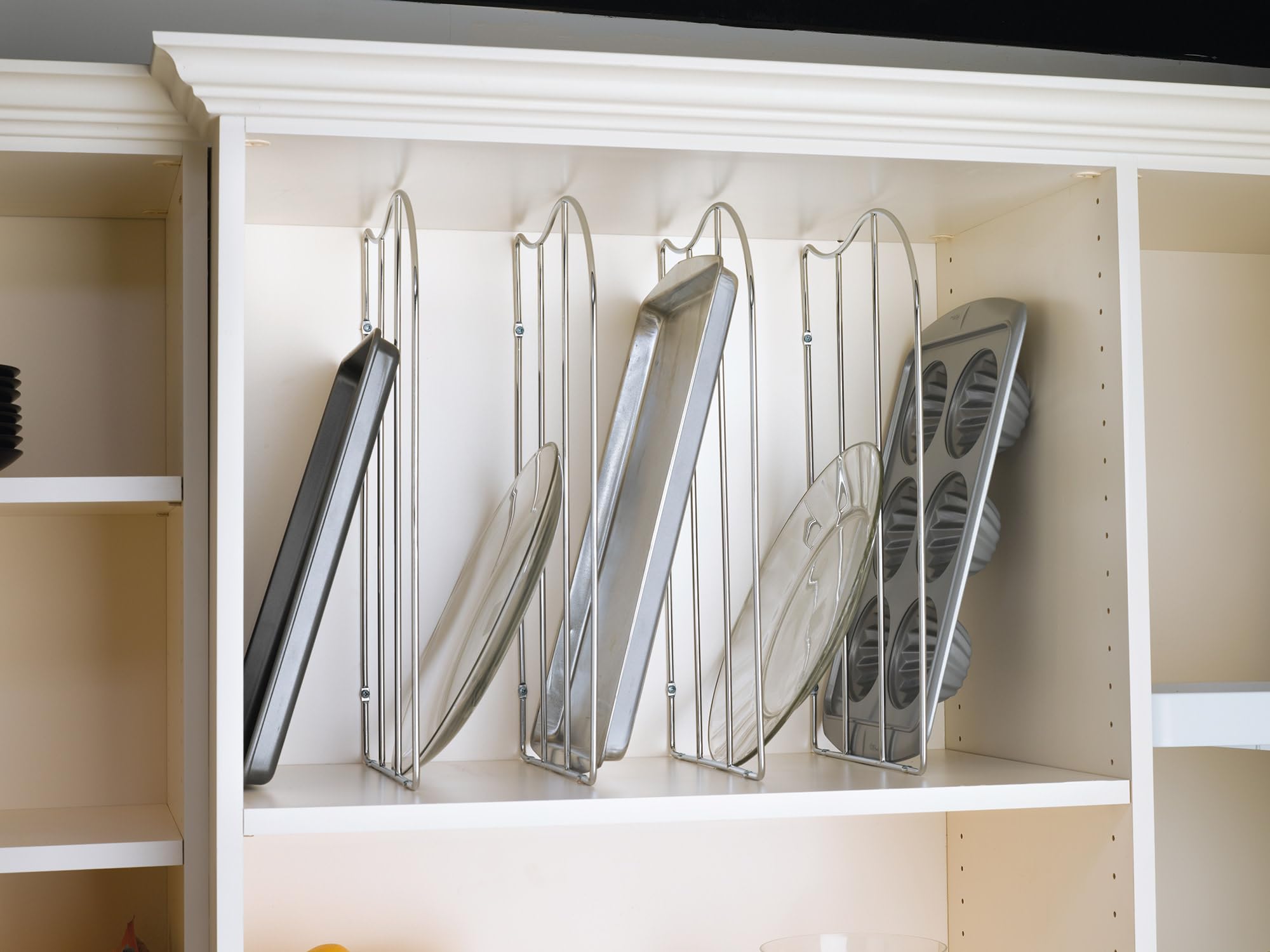 Rev-A-Shelf Wall & Base Cabinet Baking Sheet Organizer - Silver | Space-Saving Kitchen Storage for Baking Pans & Trays | Perfect for Home Bakers & Organized Kitchens