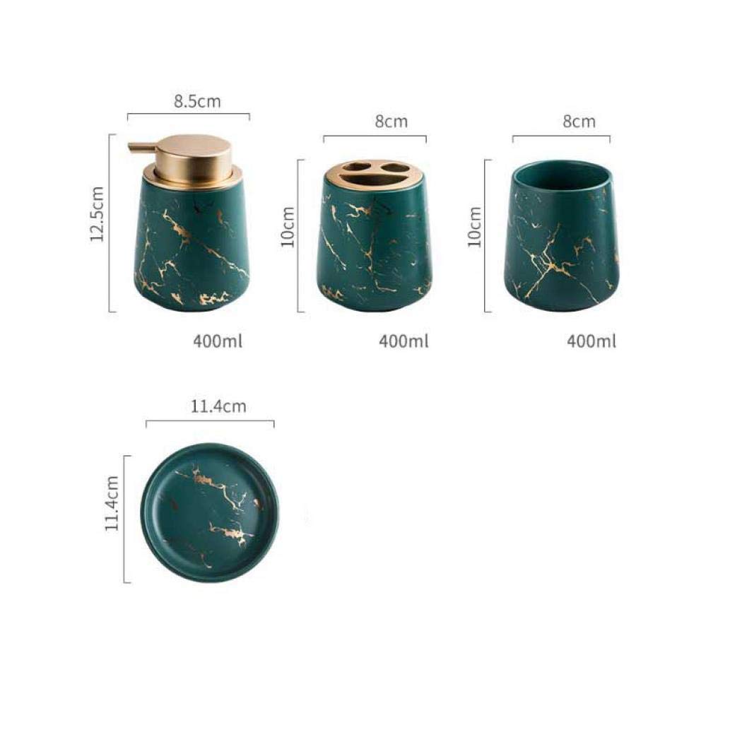 Luxury 4-Piece Marble Pattern Ceramic Bathroom Accessories Set - Soap Dispenser, Toothbrush Holder, Tumbler & Tray - Modern Bathroom Decor for Home & Hotel (Dark Green) | Elegant Spa-Style Upgrade for Master Bath & Guest Powder Room