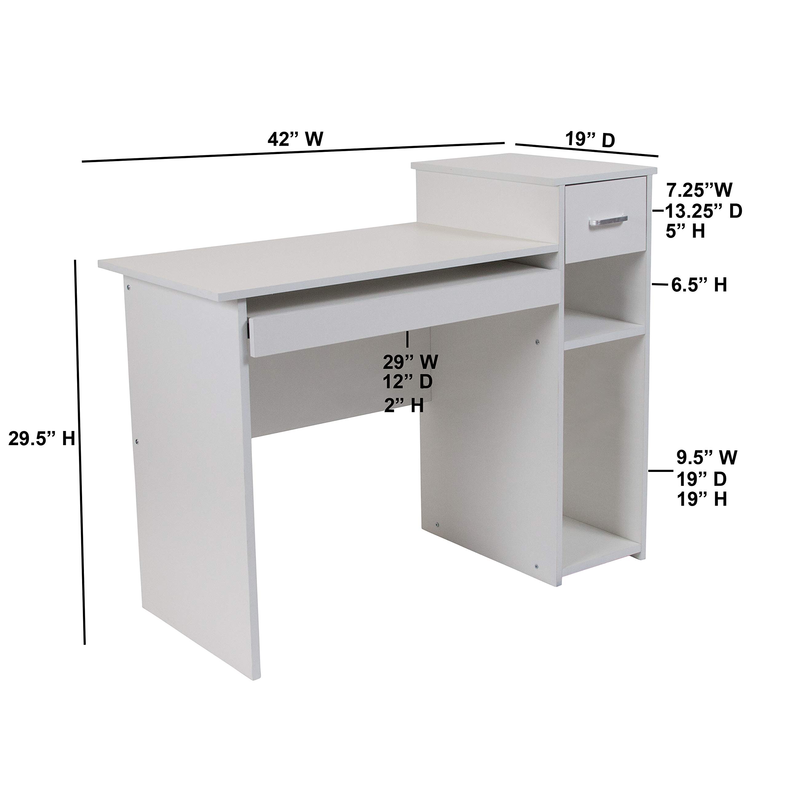 Modern White Computer Desk with Shelves & Drawer - Home Office Workstation for Small Spaces, Gaming & Study (Emma + Oliver)