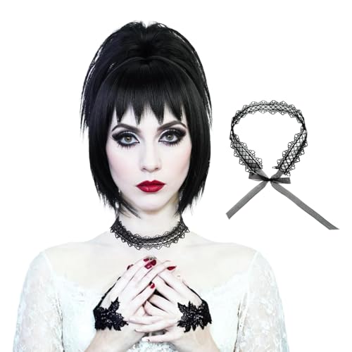 Black Short Wig With Necklace