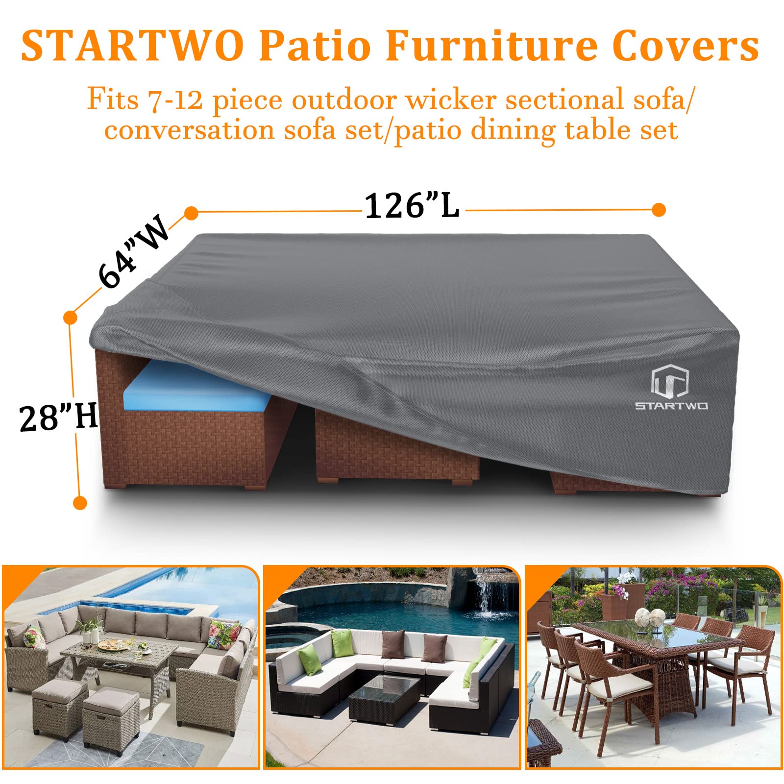 STARTWO Waterproof Patio Furniture Covers for 12-Piece Outdoor Dining Set & Sectional Sofa (126