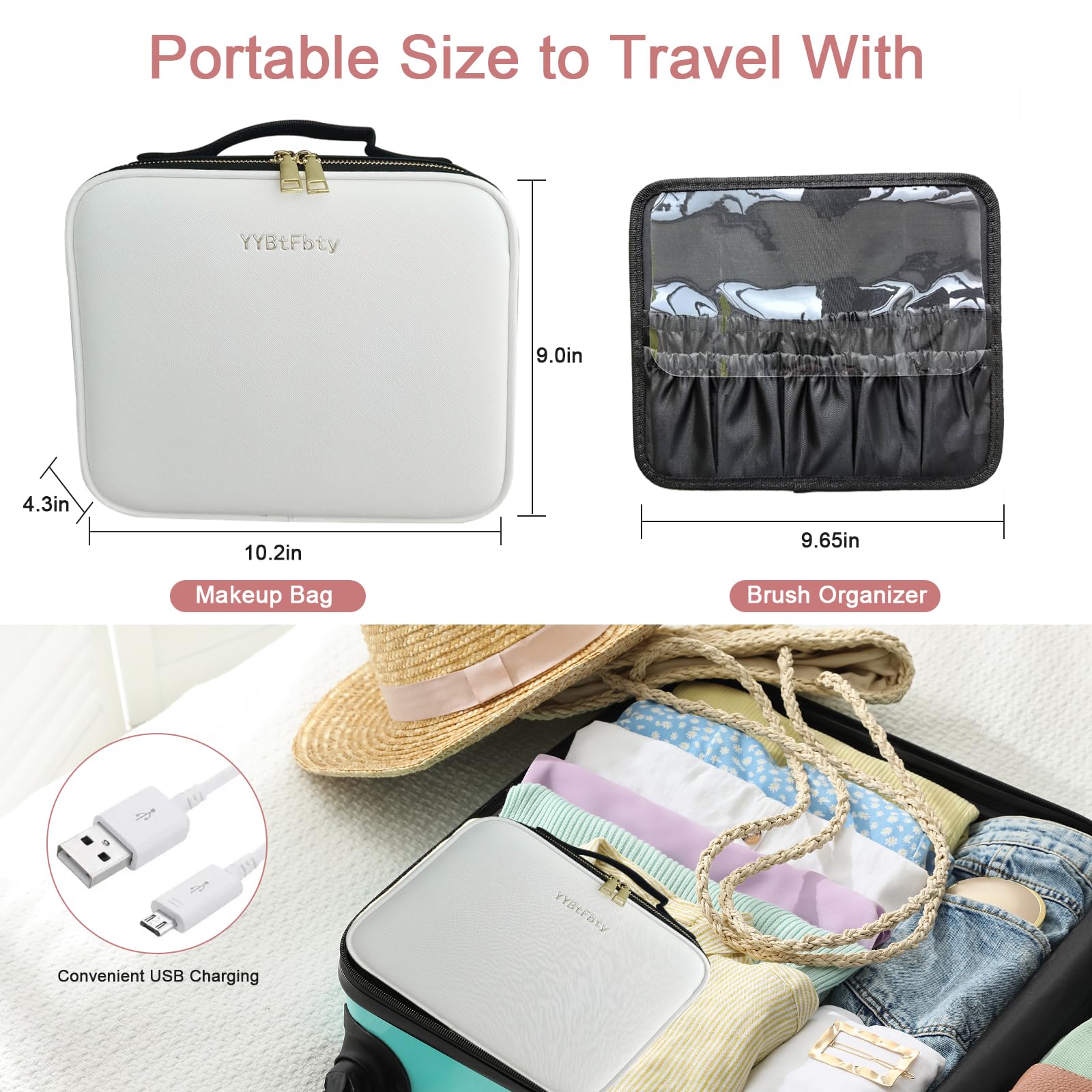 LED Lighted Travel Makeup Bag with Mirror - Waterproof Cosmetic Case for Travel & Home