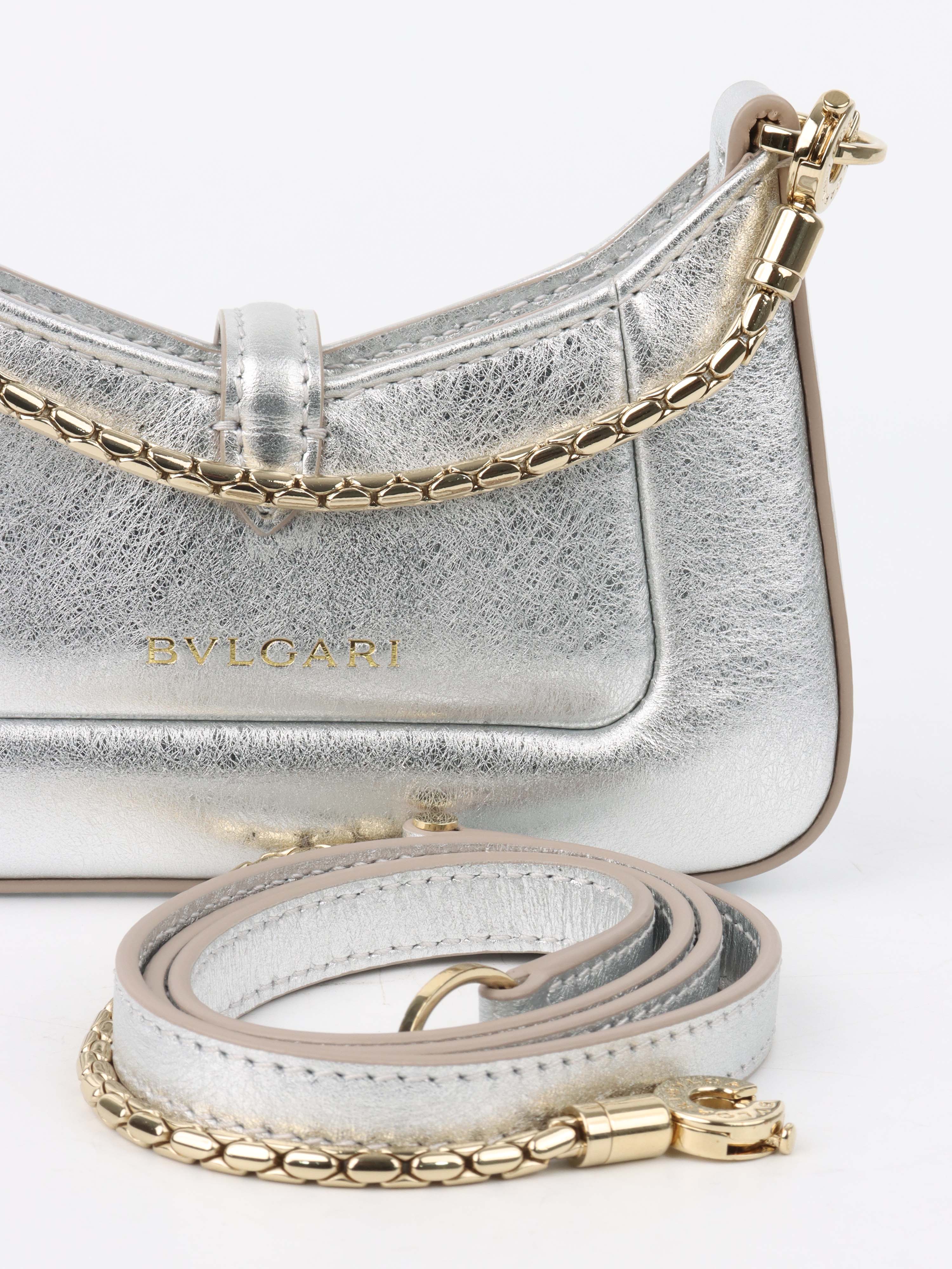 Bvlgari Metallic Silver Mini Serpenti Shoulder Bag - Luxury Designer Crossbody Purse for Women | Perfect for Evening Parties, Date Nights & Special Occasions