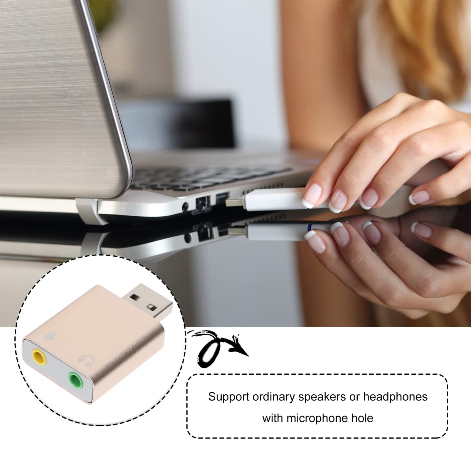 MILISTEN USB 7.1 Audio Adapter with Headset & Microphone Jack - Universal USB Sound Card for PC, Laptop, Gaming - Virtual Surround Sound for Streaming, Online Meetings & Music Production