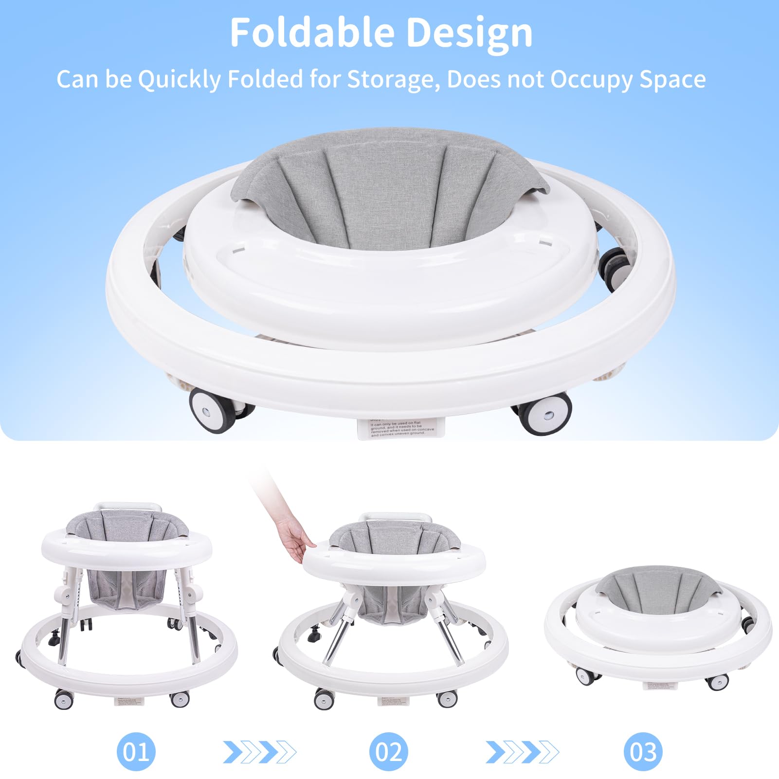 3-in-1 Foldable Baby Walker with Mute Wheels & Anti-Rollover Design - Adjustable Height (9 Gears) for Infants 6-18 Months | Push Handle & Footrest | Safe Activity Center for Boys & Girls | Perfect for Learning to Walk & Indoor Playtime