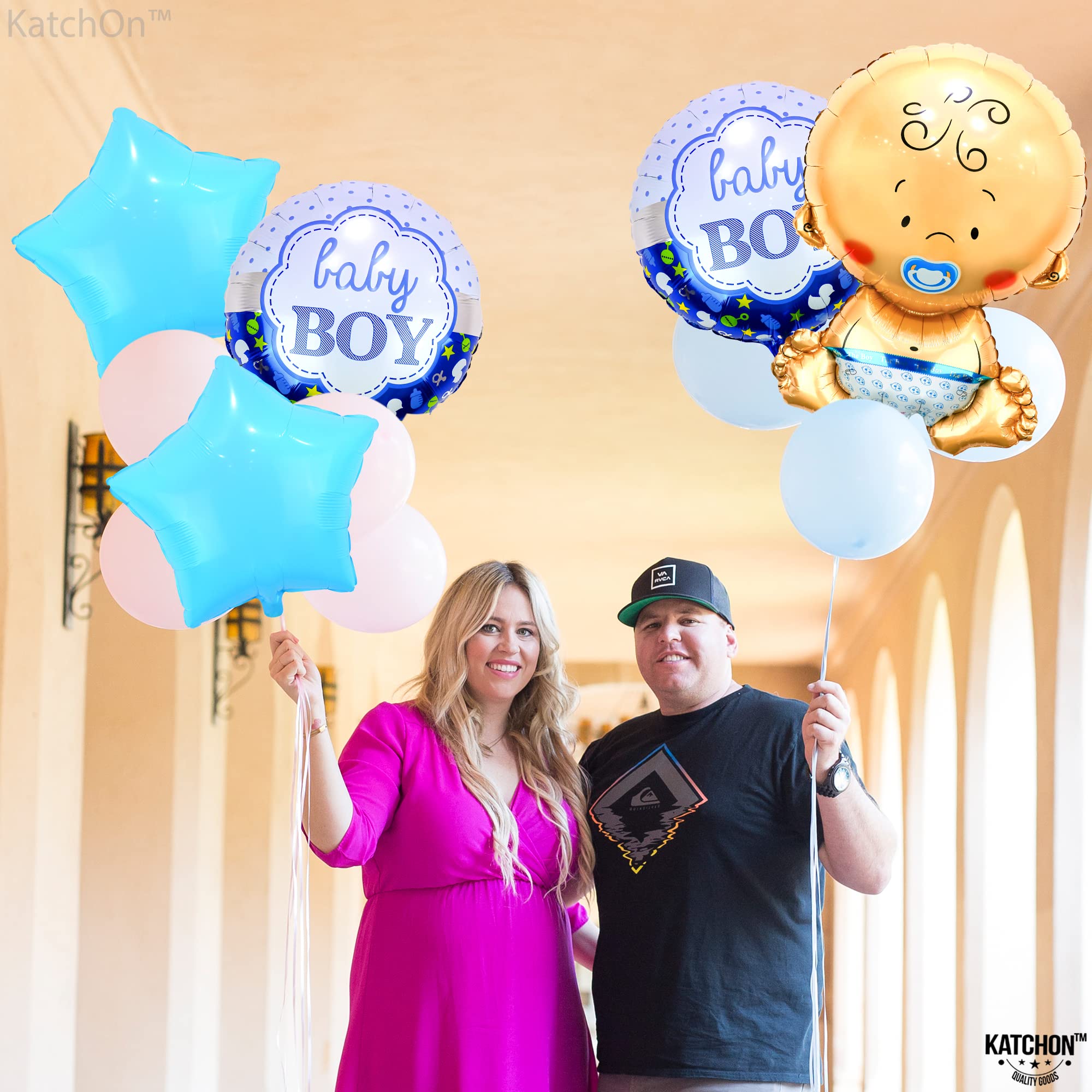 KatchOn 27 Inch Large Baby Boy Balloons Set - Pack of 5 | Gender Reveal & Baby Shower Decorations | Blue Balloons for Boy Celebrations | Perfect for Birthday Parties, Nursery Decor, and Newborn Announcements
