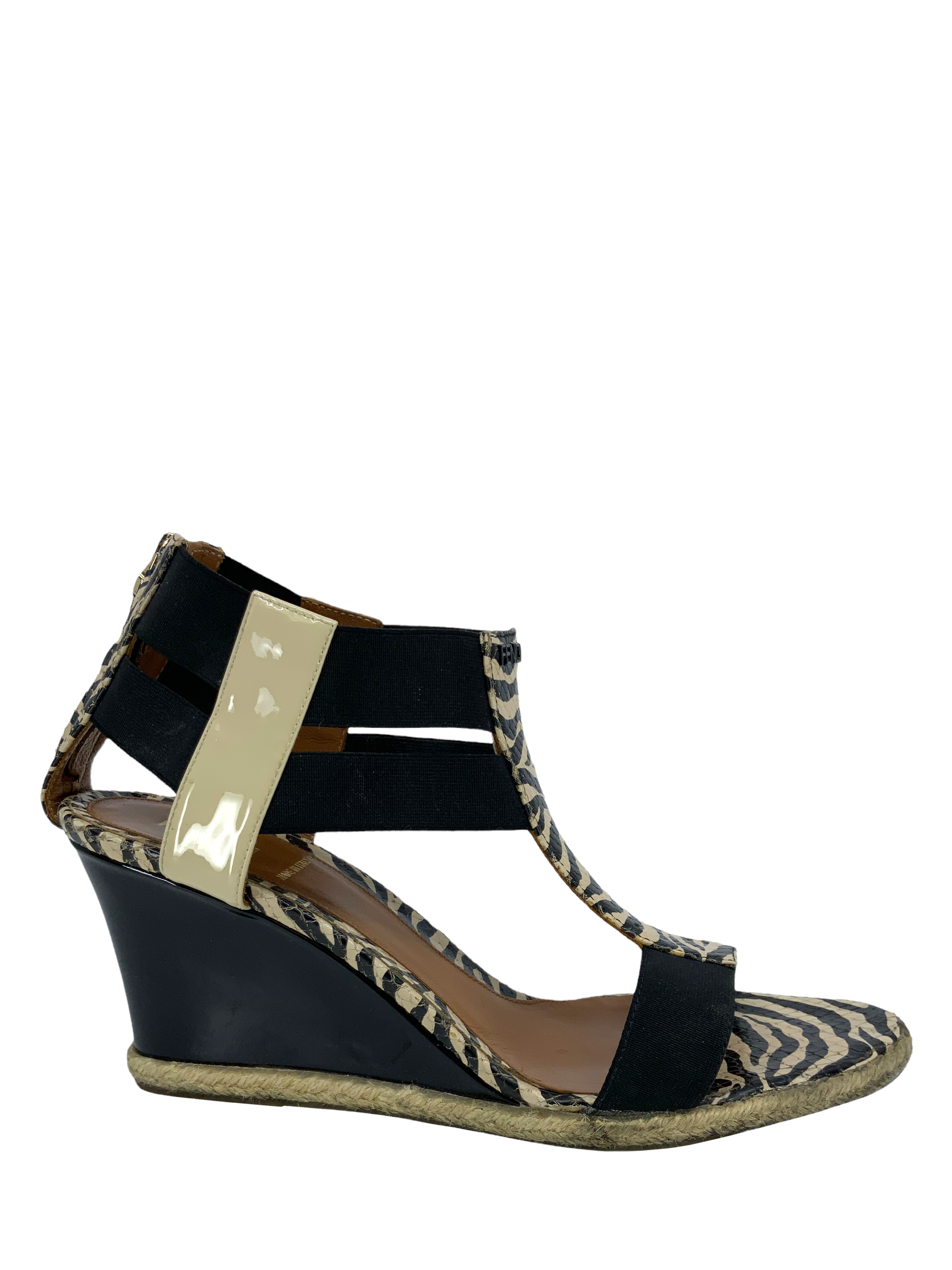 FENDI Carioca Zebra Print Wedge Sandals Women's Size 8 | Luxury Designer High Heels for Parties, Weddings & Night Out