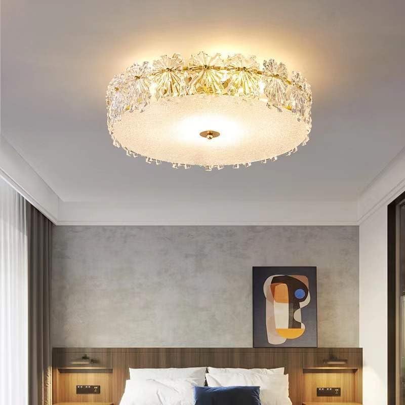 Modern Minimalist Round Crystal Ceiling Light - K9 Crystal Semi-Flush Mount Chandelier for Living Room, Bedroom & Dining Room - 40cm Luxury Hanging Lamp - Perfect for Home Decor, Wedding Venues and Hotel Lighting