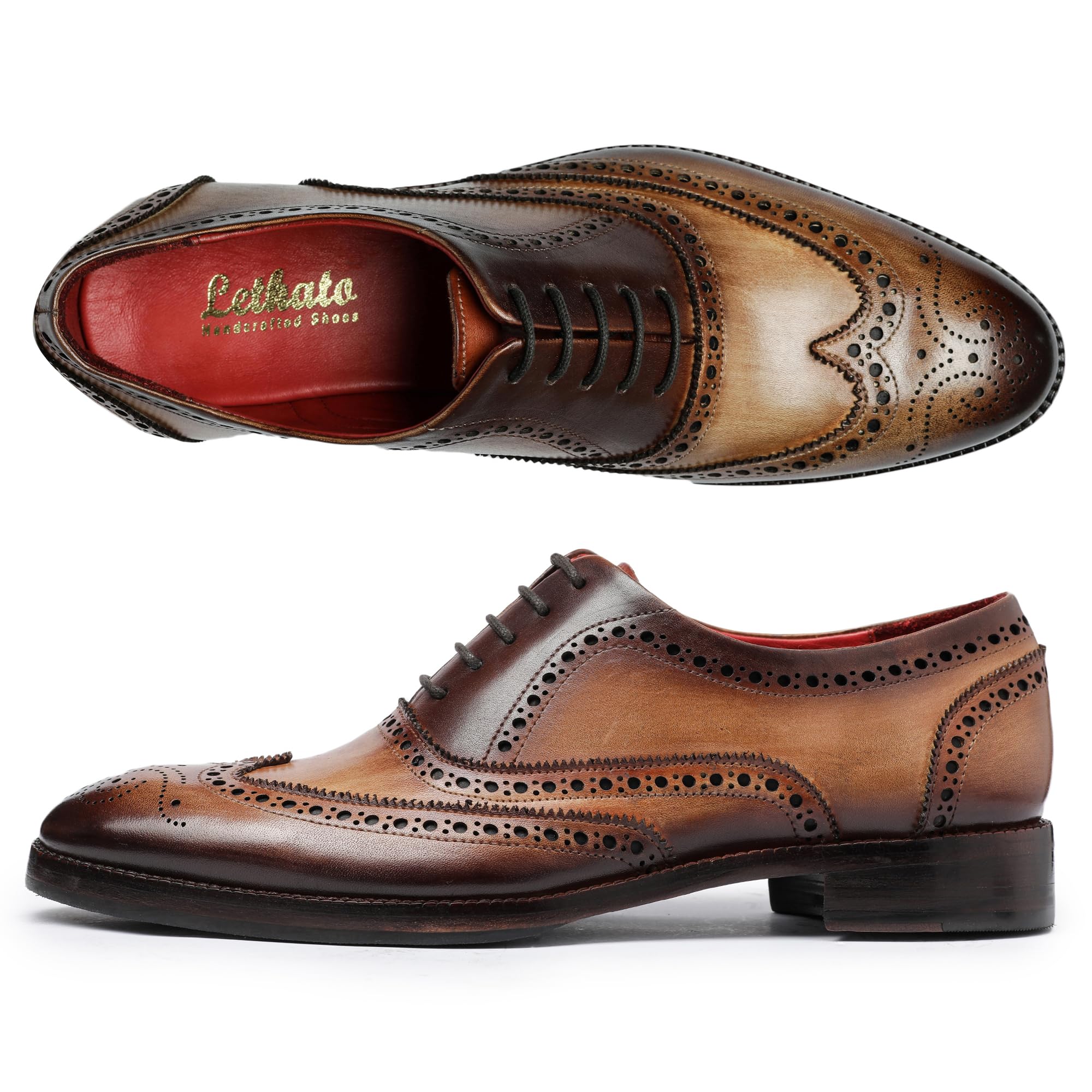 Handcrafted Genuine Leather Wingtip Brogue Oxford Dress Shoes for Men - Classic Lace-Up Formal Footwear for Weddings, Business & Office Wear