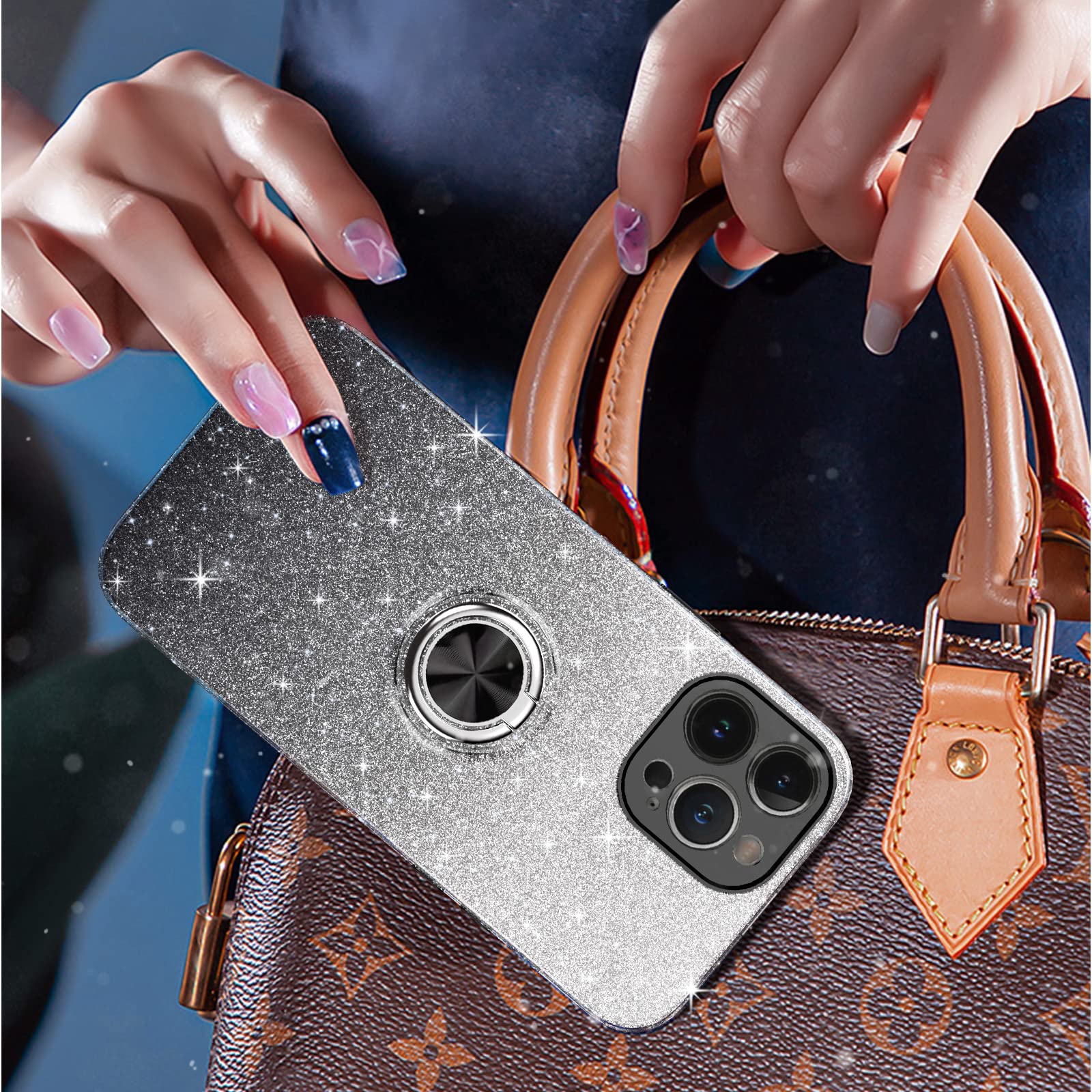 Slim Glitter Sparkly Case with 360° Ring Holder & Kickstand for iPhone 12 Pro Max 6.7