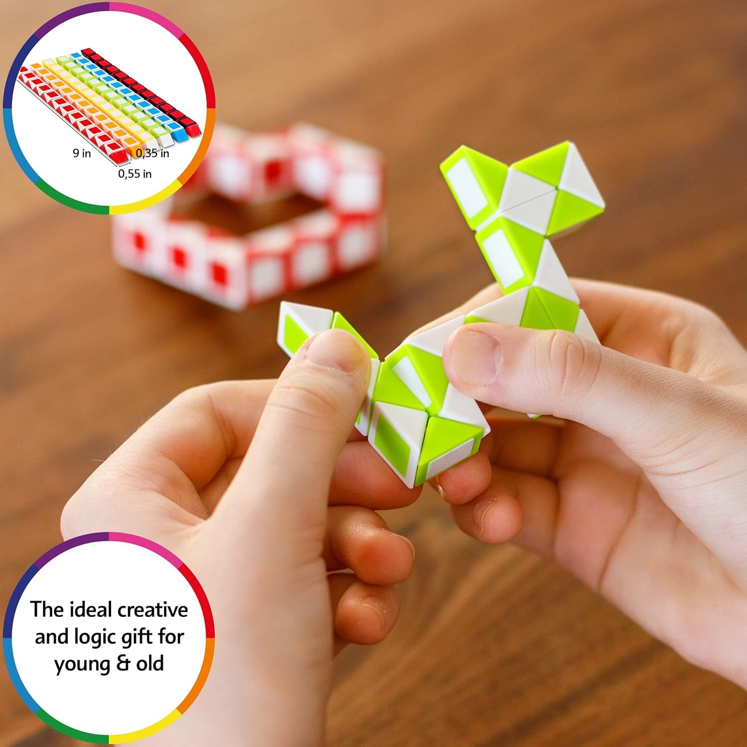 CUBIDI® Magic Snake Cube Puzzle - 6 Pack Fidget Toys for Kids & Adults - Stress Relief Sensory Toys for ADHD, Autism - Travel Games for Ages 4-8 - Perfect Birthday Gift & Easter Basket Stuffers (0.35