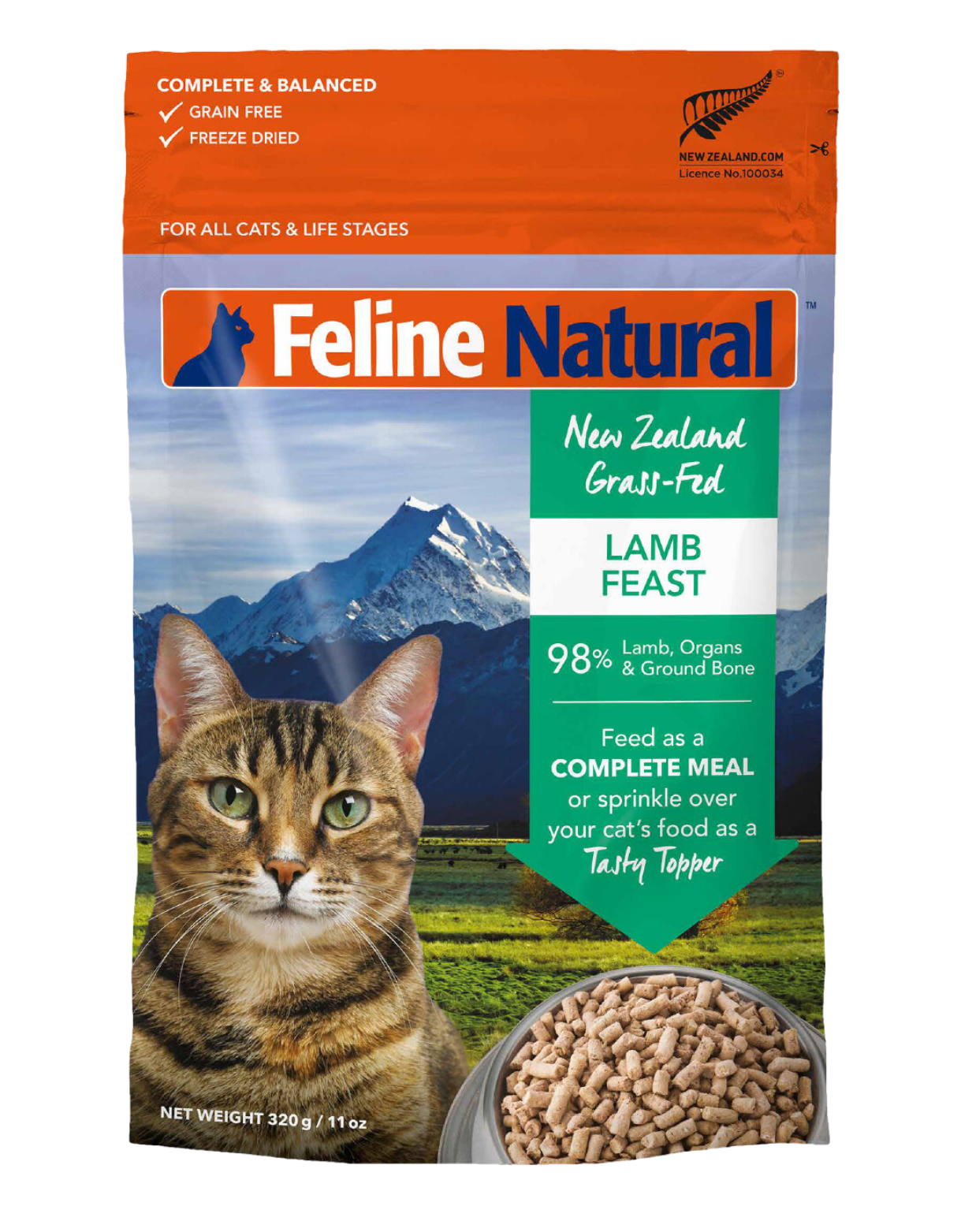 Premium Freeze-Dried Lamb Cat Food - Feline Natural Grain-Free Recipe, 320g | High-Protein, All-Natural Nutrition for Indoor & Outdoor Cats - Perfect for Travel, Training & Treats