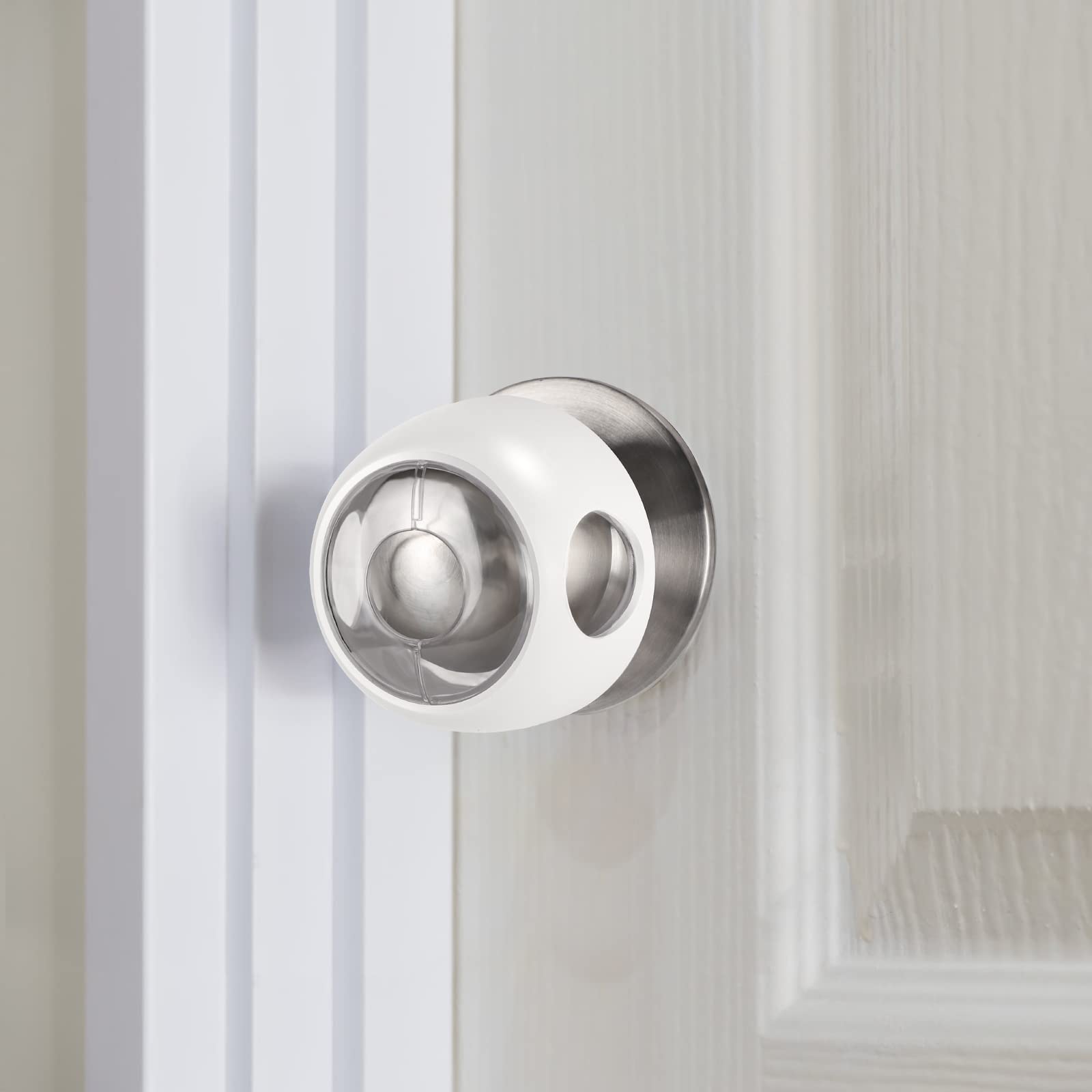 Child Proof Door Knob Covers - 4 Pack Safety Locks for Baby & Kids - Clear-White for Home Use
