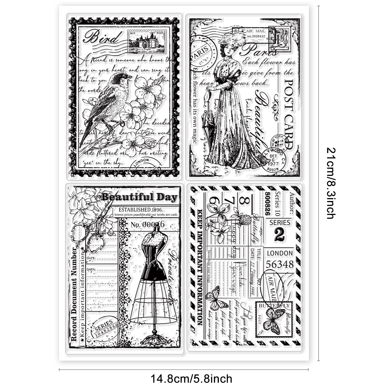 Vintage Ticket & Butterfly Dress Clear Silicone Stamps for DIY Scrapbooking, Card Making, Embossing - Perfect for Handmade Greeting Cards, Journals, and Paper Crafts