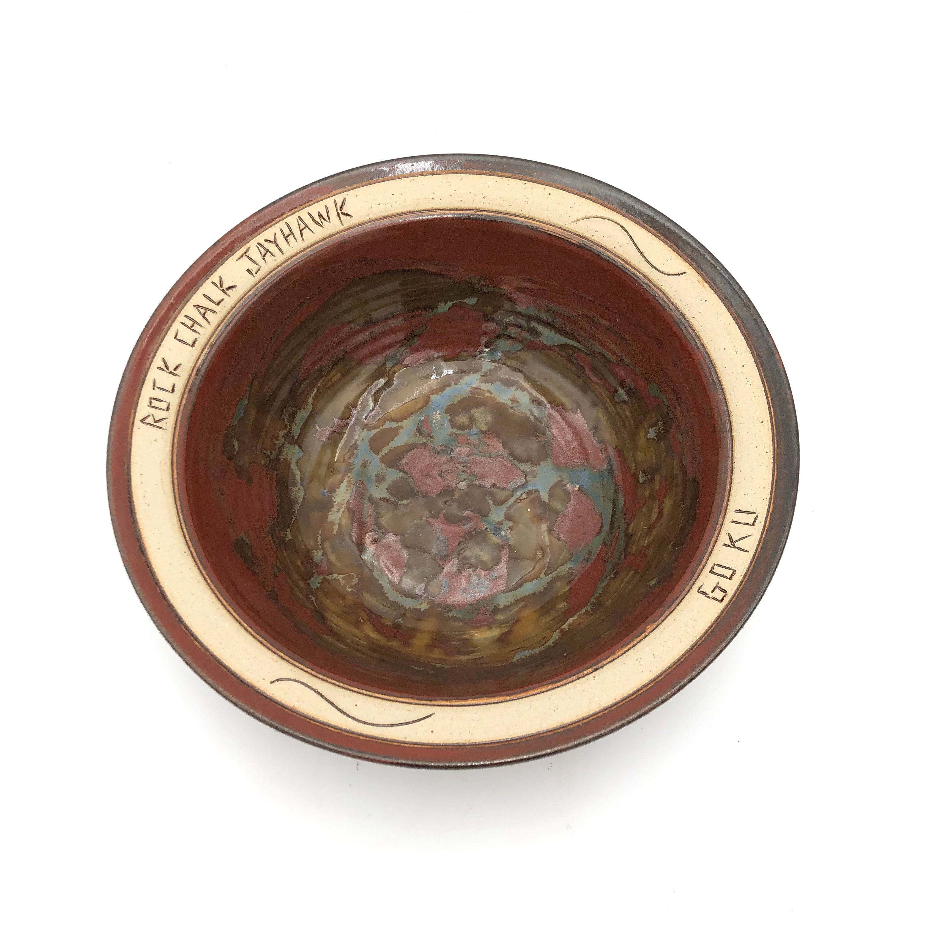 Bryan Becker Large Bowl - Rock Chalk Jayhawk (Top) / GO KU (Bottom) - Perfect for KU Fans, Game Day Snacks & Home Decor