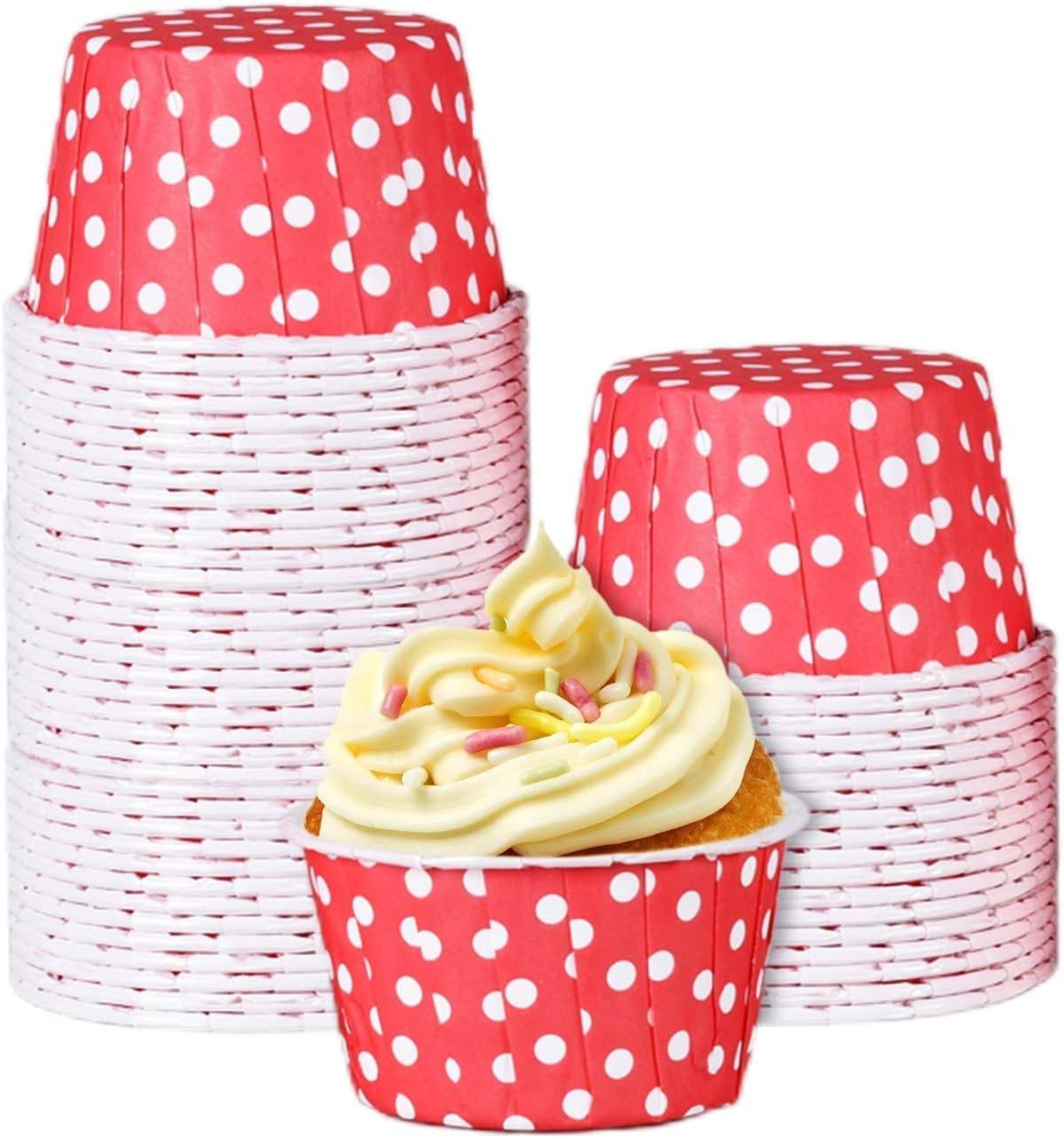 100pcs Red Mini Paper Cupcake Baking Cups - Disposable Muffin Wrappers for Birthday, Wedding, Party & Festival - Eco-Friendly Cake Liners for Baking, Dessert Display & Home Decor