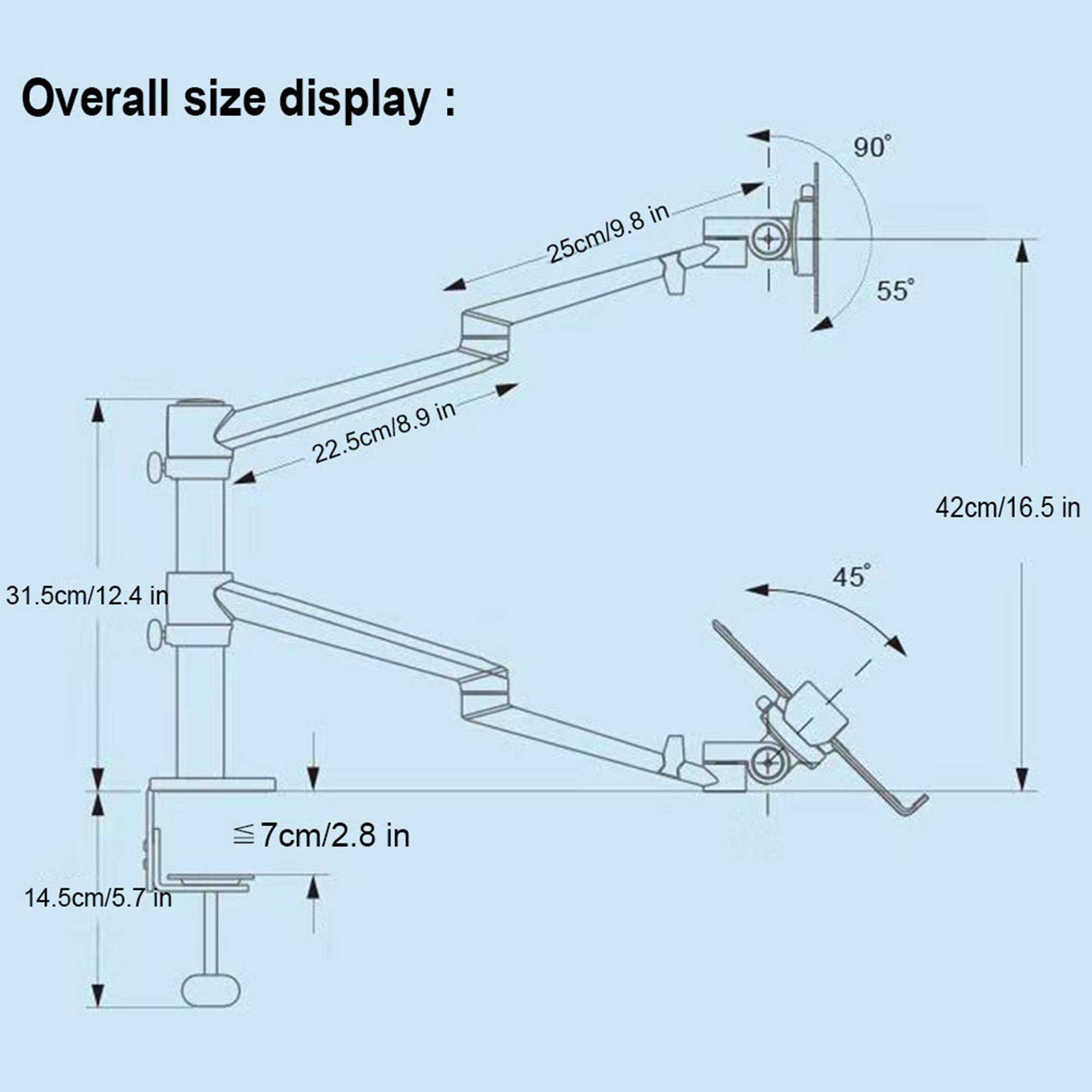 ELQ 2-in-1 360° Rotating Heavy Duty Dual Arm Desk Mount for 17-32