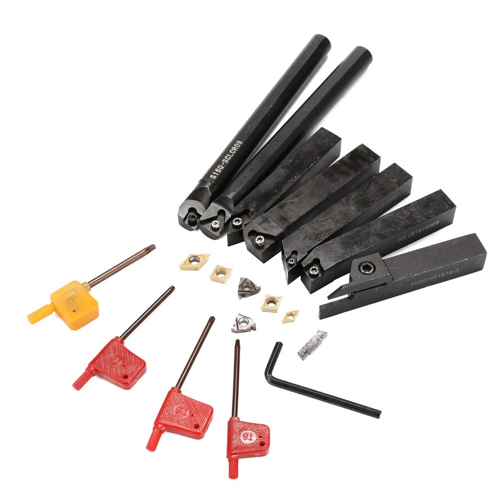 16mm Shank 7-Piece Carbide Insert Boring Bar Set with Wrench - CNC Lathe Turning Tool for Metal & Steel Work - Perfect for DIY Projects & Professional Machining
