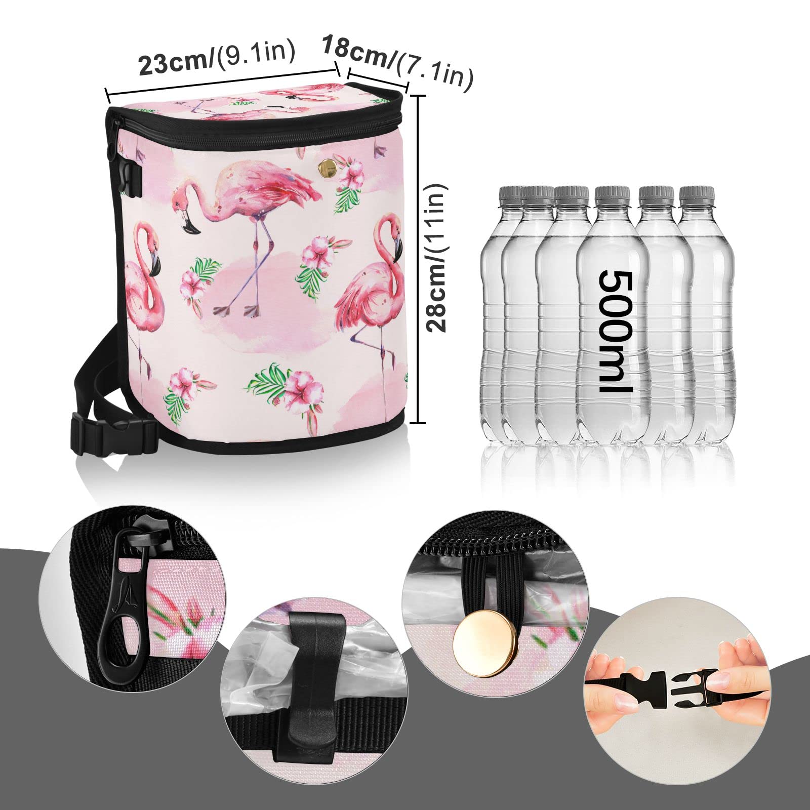 MNSRUU Leak-Proof Car Trash Can with Lid - Pink Watercolor Flamingo Design Hanging Car Garbage Bag Organizer for Front & Back Seat | Car Accessories, Road Trips, Travel & Daily Commute