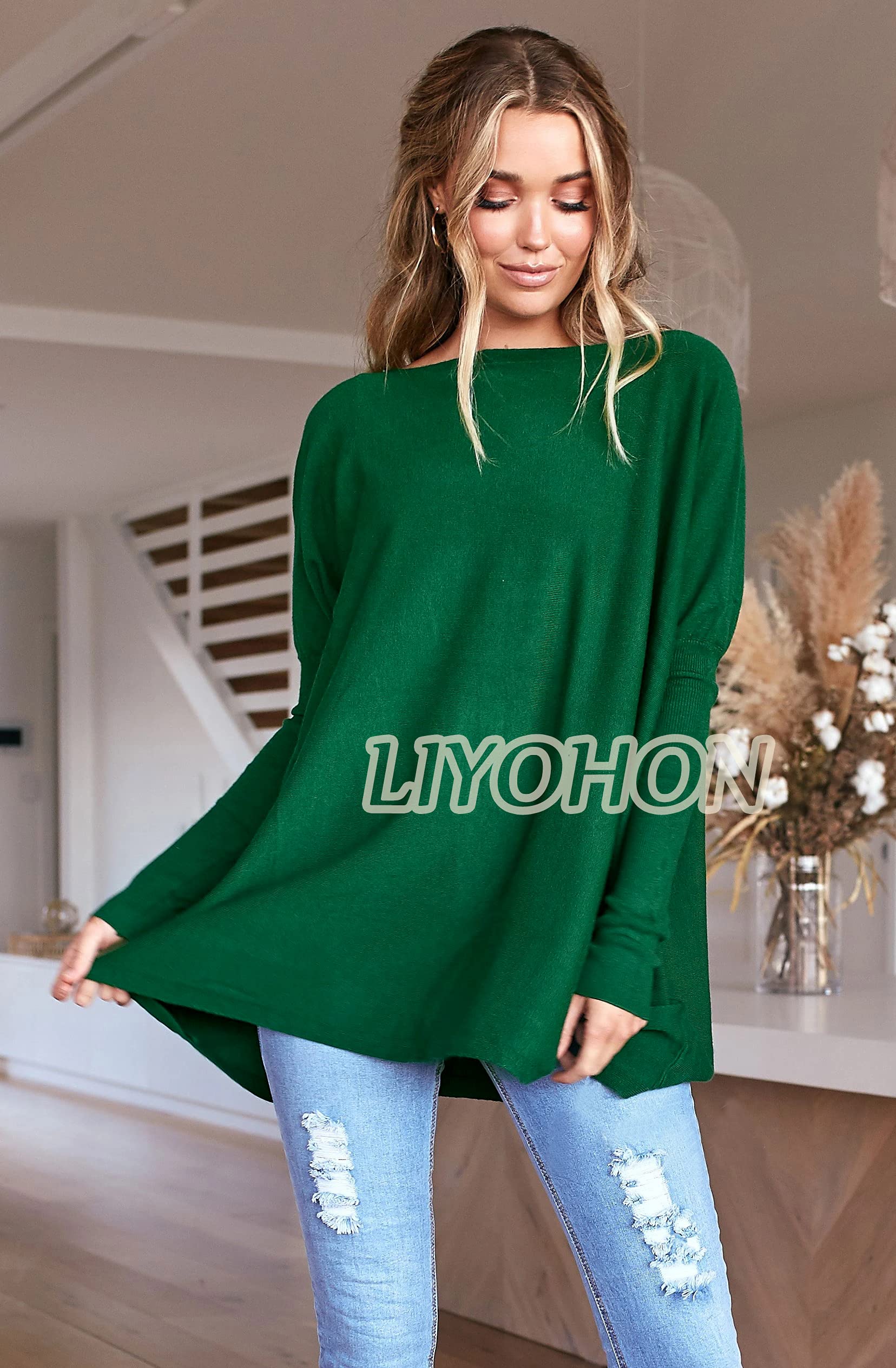 LIYOHON Women's Oversized T-Shirts - Long Sleeve Tunic Tops for Fall, Casual Dressy Sweater Tops to Wear with Leggings | Perfect for Layering, Lounge Wear & Everyday Comfort