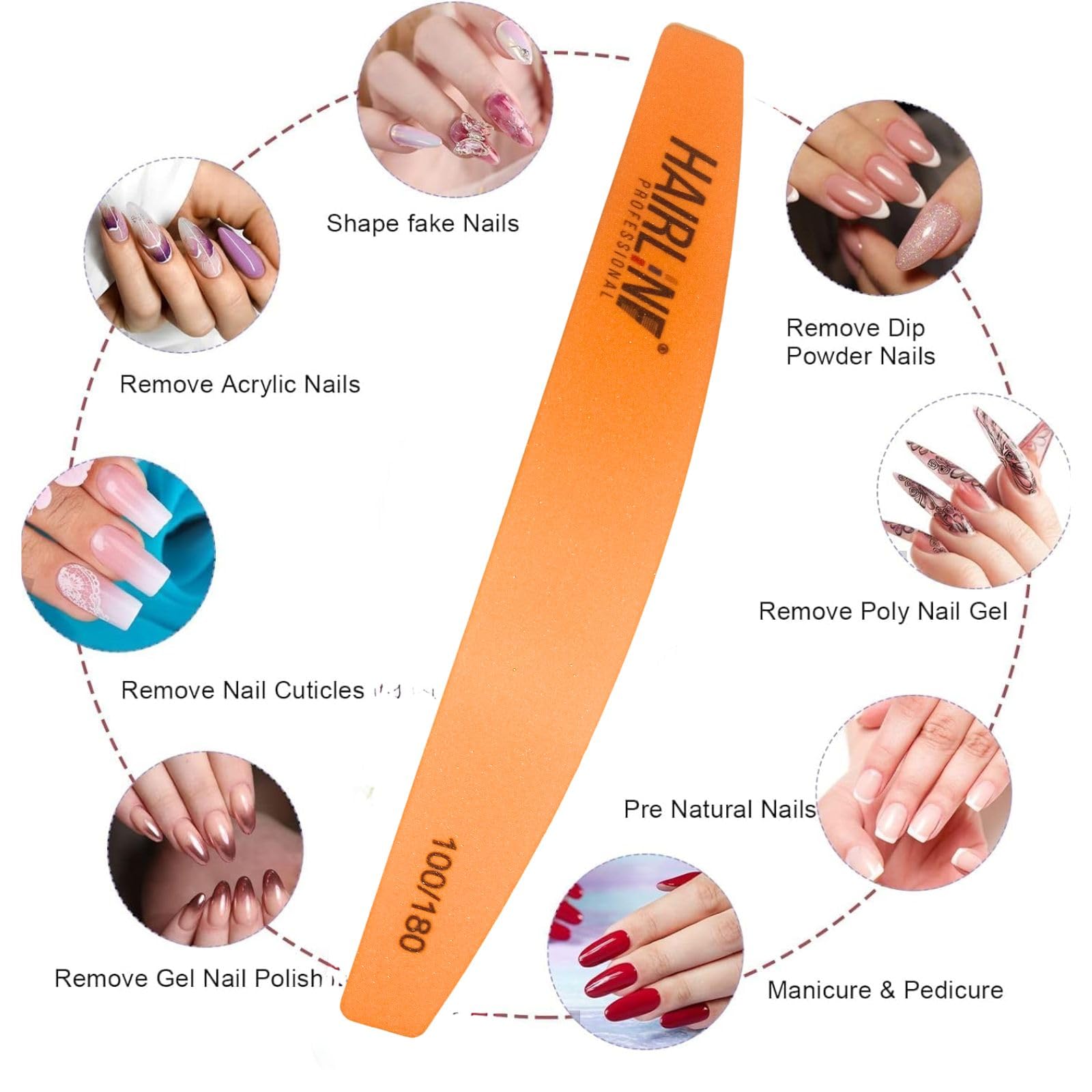 Professional Nail Buffer Sponge - 100/180 Grit Half Moon Shape for Manicure & Pedicure, Reusable & Washable (Orange) | Perfect for Salon, Home Use & Travel Nail Care