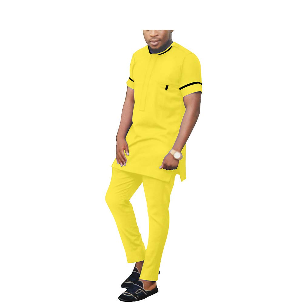 **Men's African Print Tracksuit - Short Sleeve Dashiki Shirt & Pants Set with Pockets, Plus Size Casual Outfit for Streetwear, Lounge & Cultural Events**
