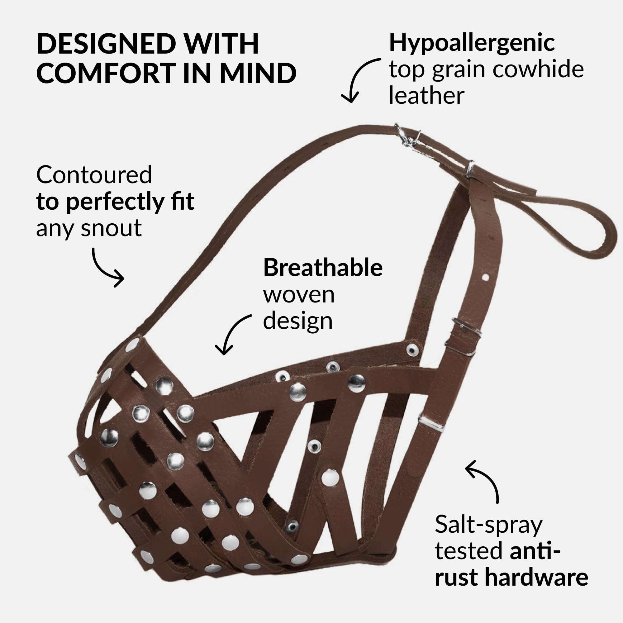 **CollarDirect Leather Basket Dog Muzzle for Boxer & Bulldog – Adjustable, Breathable Anti-Barking & Biting Chewing – Secure Fit for Training, Walks & Grooming (Brown)**
