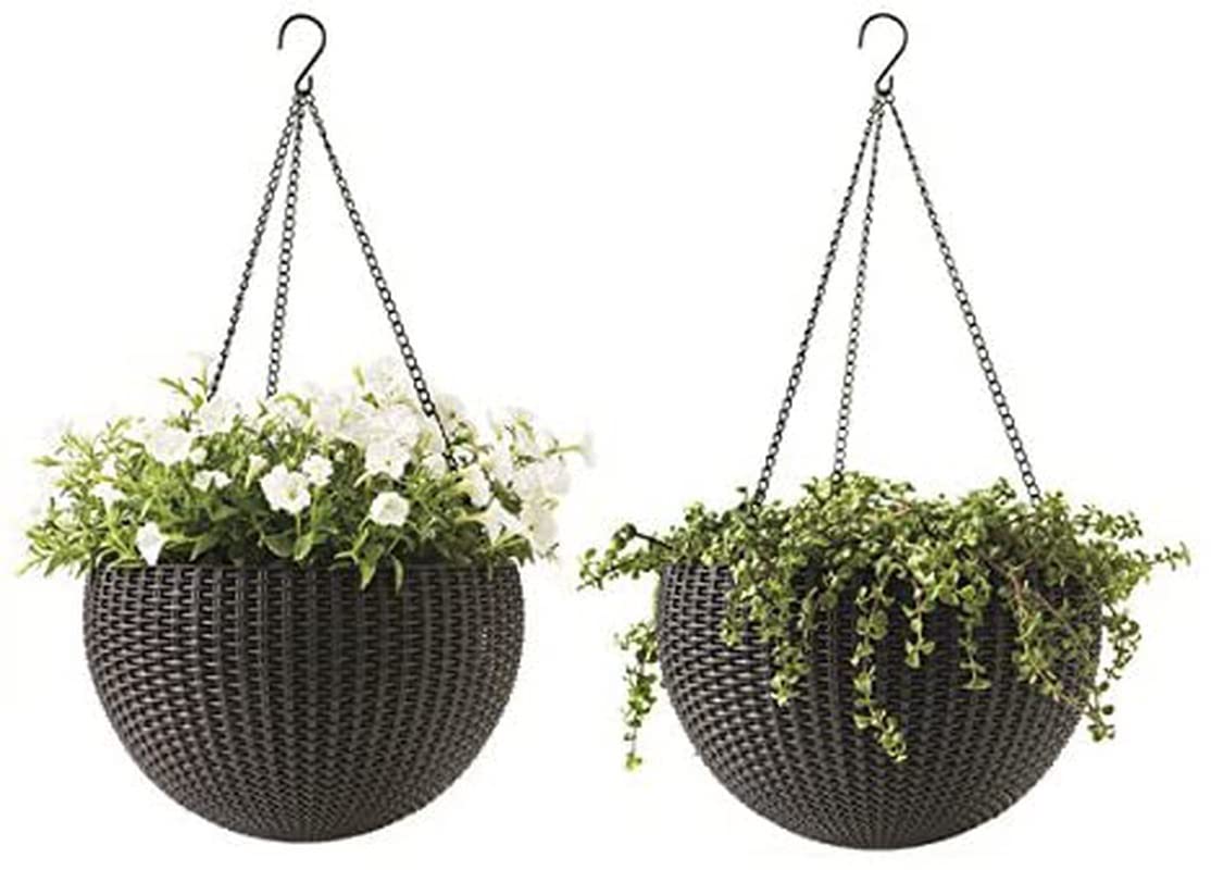 ADHW 2 Pack Hanging Flower Baskets - Indoor Outdoor Plant Pots for Garden, Patio, Balcony & Porch Decor | Perfect for Petunias, Ferns & Trailing Plants