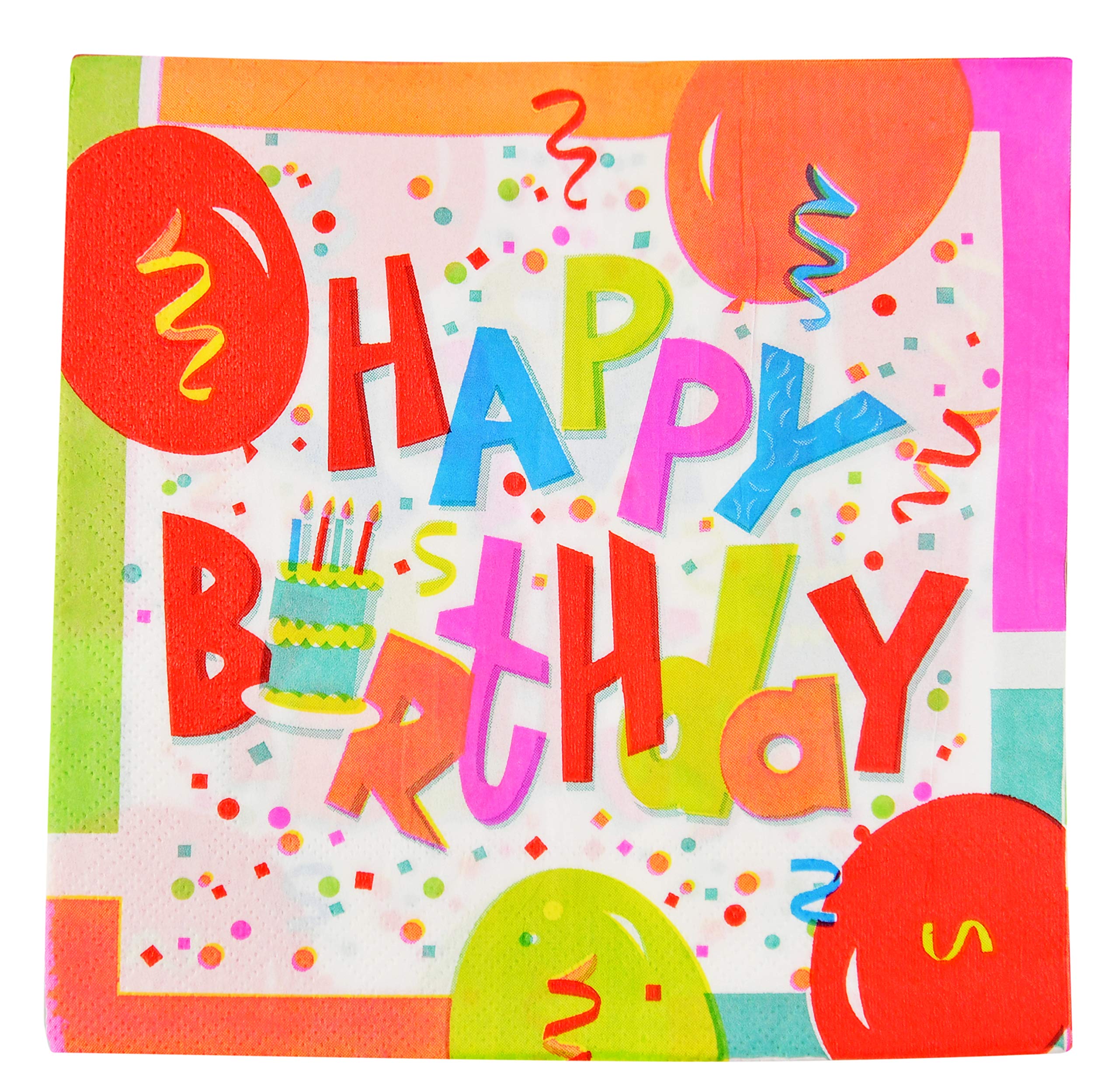 HOME-X Confetti Happy Birthday Paper Napkins - 48 Count, 6.5