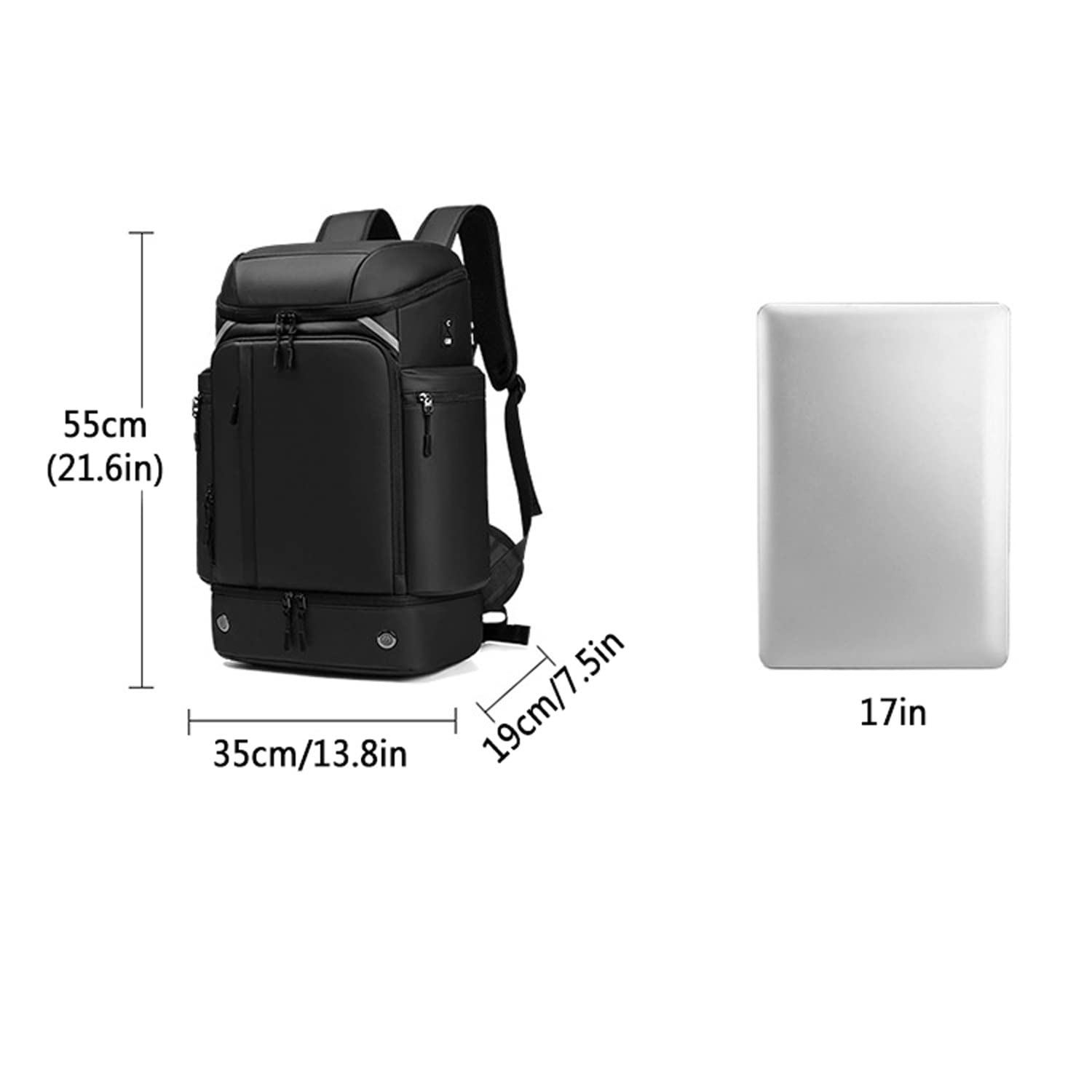 Durable Men's Travel Backpack with USB Charging Port & Headphone Jack - Water-Resistant Laptop Backpack with Shoe Compartment & Wet/Dry Separation - Perfect for Business Trips, Gym, Hiking & Daily Commute