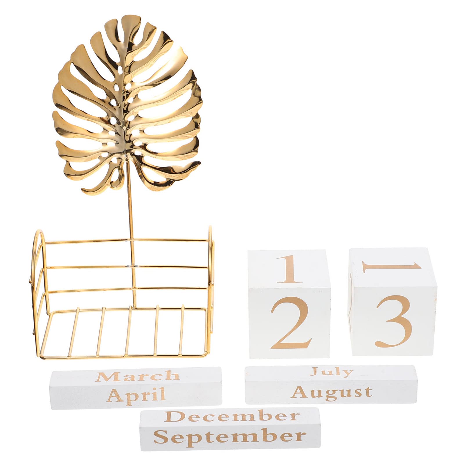 Vintage Golden Tropical Leaf Perpetual Calendar - Reusable Desktop Decor for Kids, Weddings & Rustic Home Decor | Perfect for Office, School & Farmhouse Style Decorations