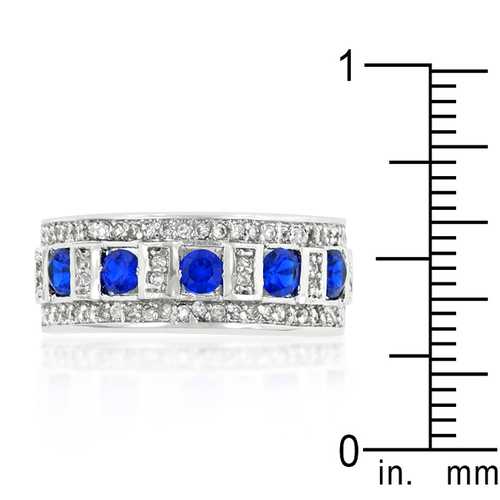 Blue and Clear Encrusted Rhodium Plated Ring for Women - Elegant Cubic Zirconia Statement Jewelry for Parties, Weddings & Special Occasions