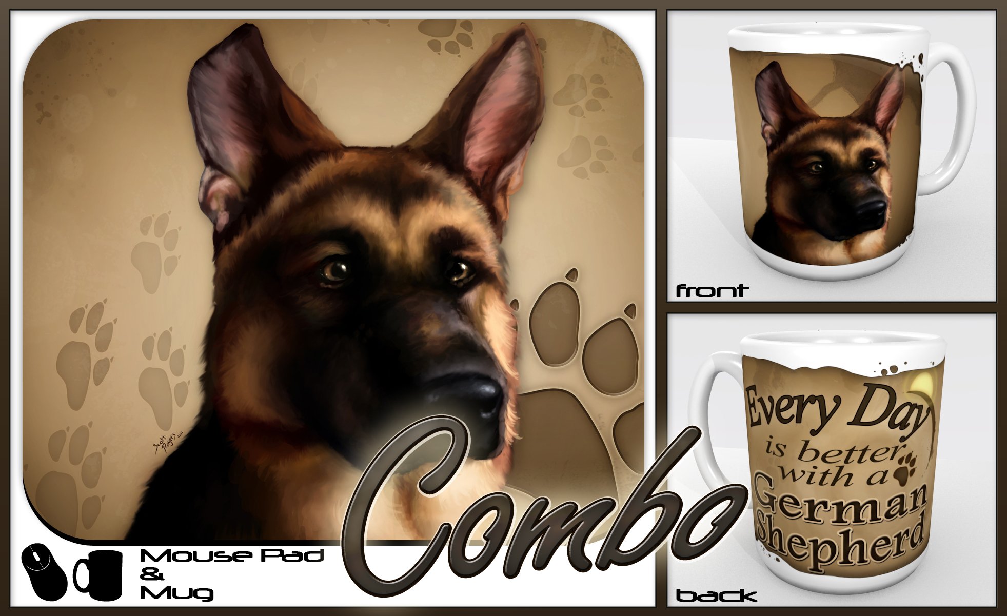 German Shepherd Themed Mouse Pad and Coffee Mug Gift Set for Dog Lovers - Perfect for Office, Home Desk & Gaming Setup