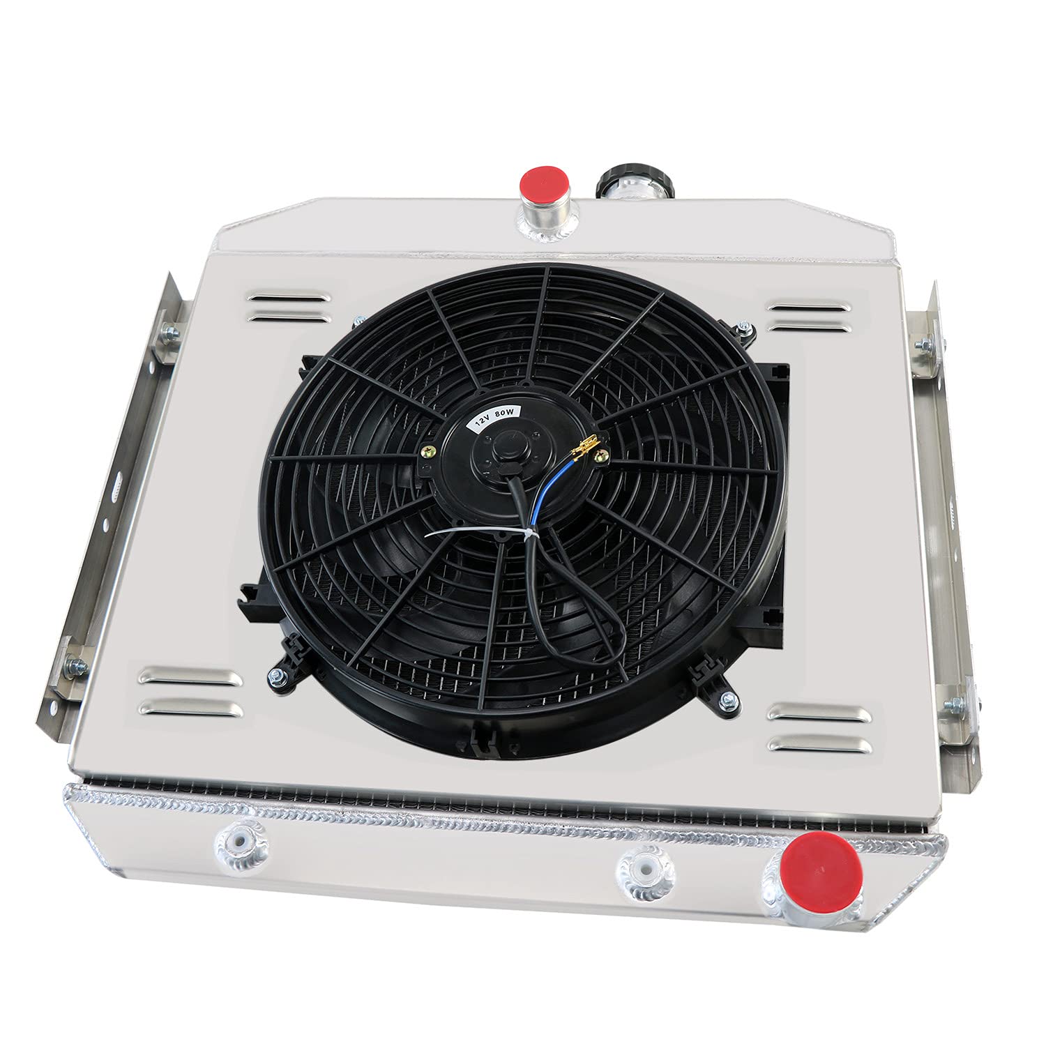 1955-1957 Chevy Bel Air Radiator - 3 Row Aluminum Cooling System with Shroud, Fan & Thermostat Relay Kit - Compatible with Chevy Bel-Air, Del Ray, 150 & 210 L6 Models - Perfect for Classic Car Restoration & Hot Rod Upgrades